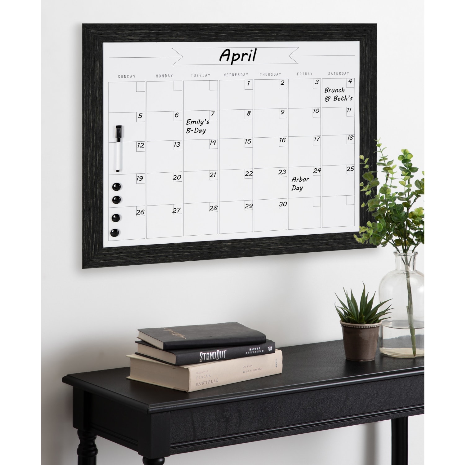 DesignOvations Beatrice Magnetic Framed Dry-Erase Monthly Calendar, Melamine, 23in x 29in, White, Black Plastic Frame - Image 5