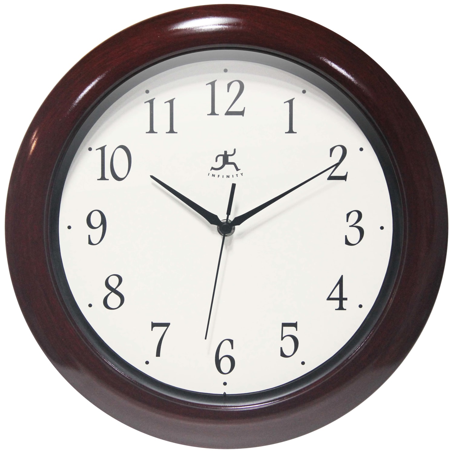 Infinity Instruments Mahogany-Look Round Wall Clock, 13in, Brown