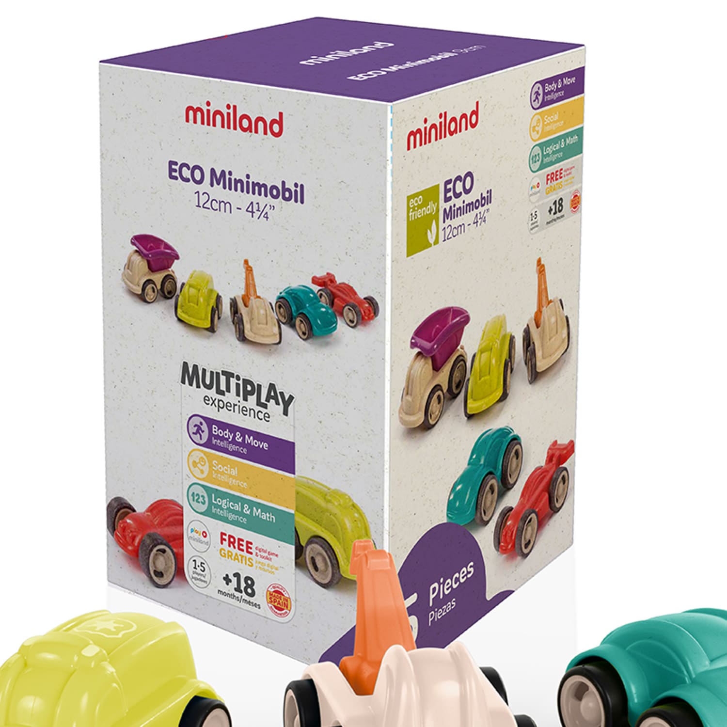 Miniland Educational Minimobil Toy Cars, 100% Recycled, Multicolor, Set Of 5 Toy Cars - Image 3