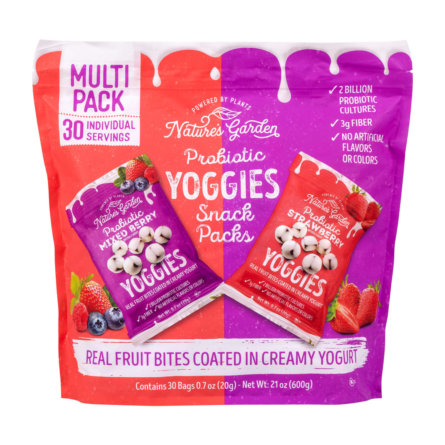 Natures Garden Probiotic Yoggies Variety Snack Packs, 0.7 Oz, Case Of 30 Packs
