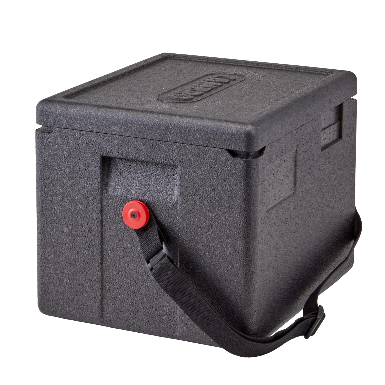 Cambro Cam GoBox Half-Size Top Loading Food Transporter, With Web Strap, 12-7/16inH x 13inW x 15-7/16inD, Black