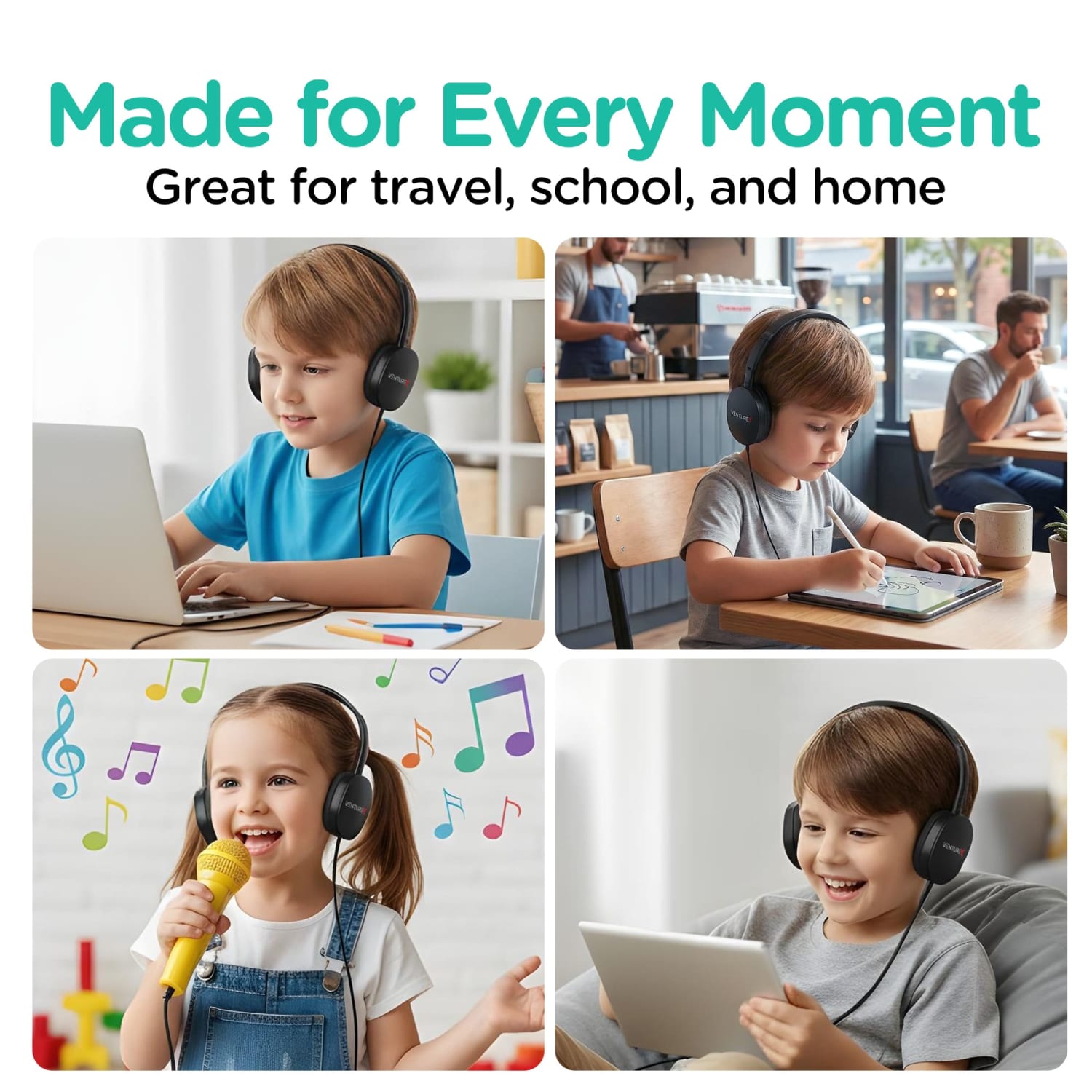 VentureX K22 Wired Kids Headsets, 3.5mm/USB-C, Black, Total Qty 50 - Image 3
