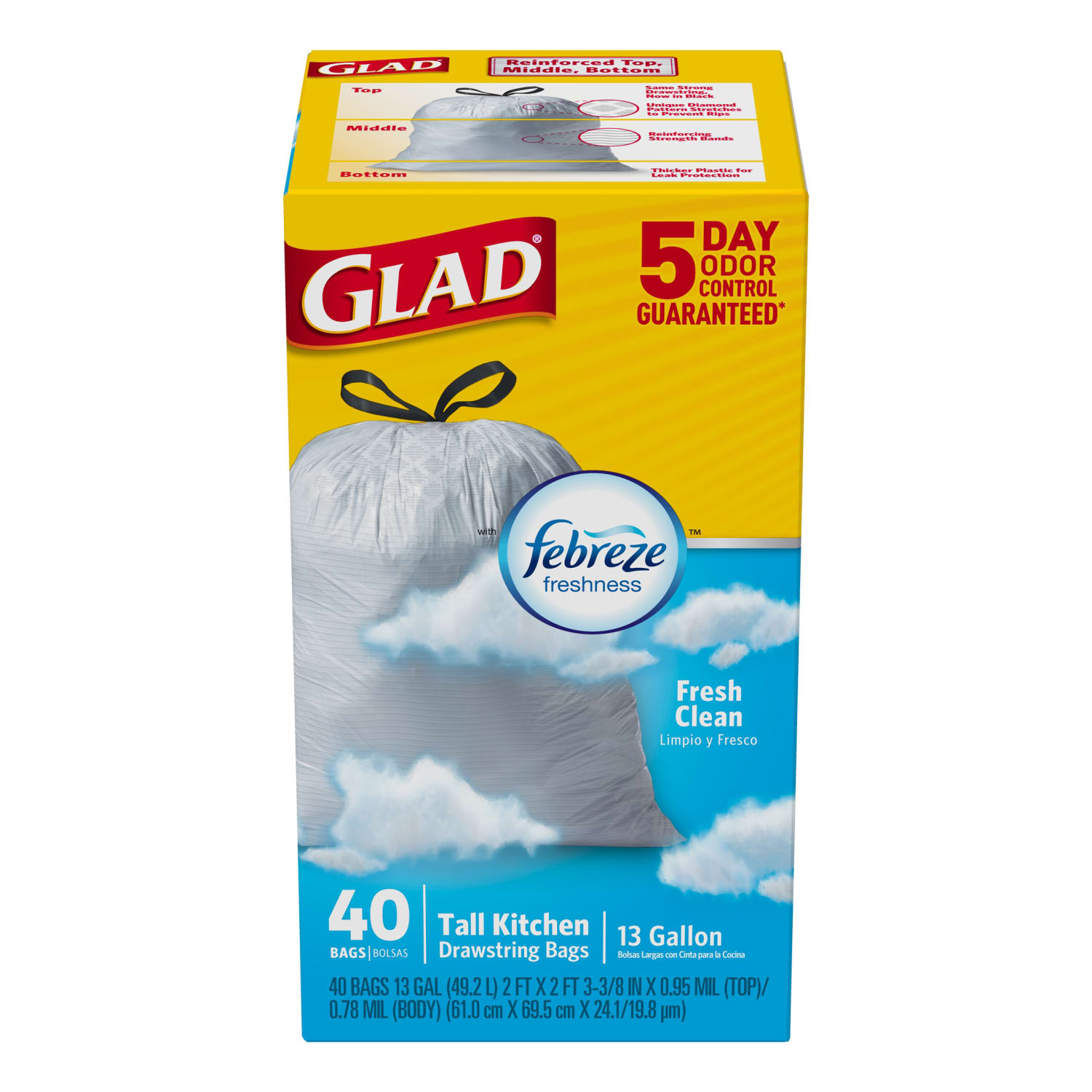 Glad OdorShield Tall Kitchen Trash Bags, 13 Gallons, Yellow, Box Of 40 - Image 4