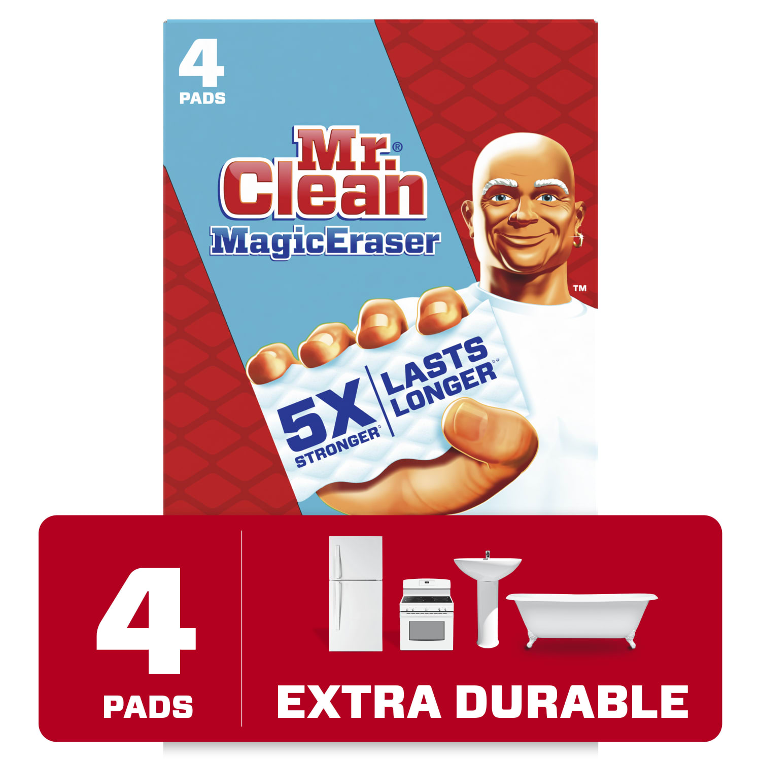 Mr. Clean Magic Eraser Extra-Durable Cleaning Pads With Durafoam, White, 4 Pads Per Pack, Carton Of 8 Packs - Image 3