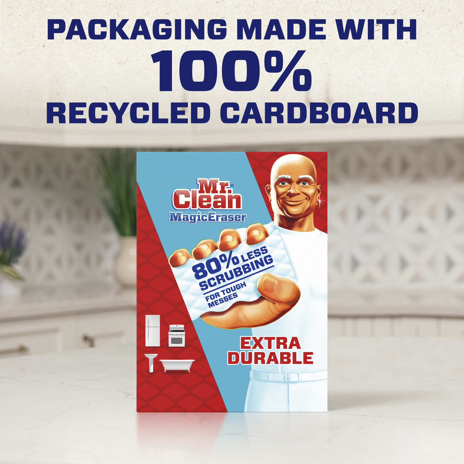 Mr. Clean Magic Eraser Extra-Durable Cleaning Pads With Durafoam, White, 4 Pads Per Pack, Carton Of 8 Packs - Image 6
