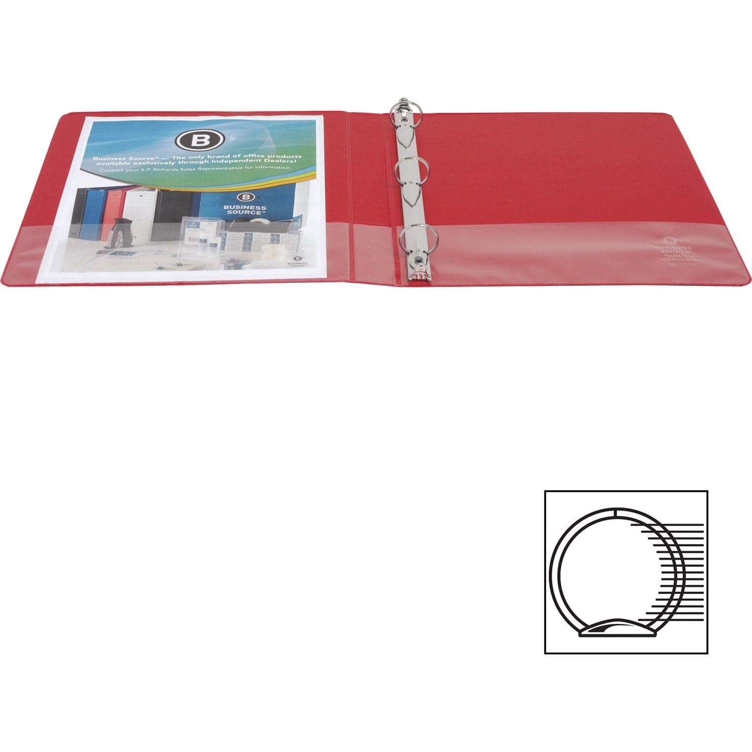 Business Source Basic 3-Ring Binder, 1in Round Rings, Red - Image 3