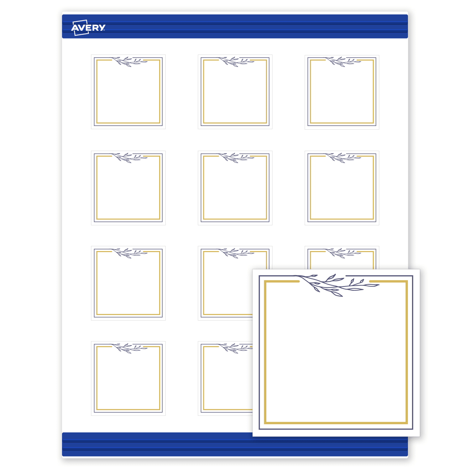 Avery Printable Cards With Sure Feed Technology, 2in x 2in, Matte White With Floral Gold And Navy Border, Pack Of 120 - Image 3