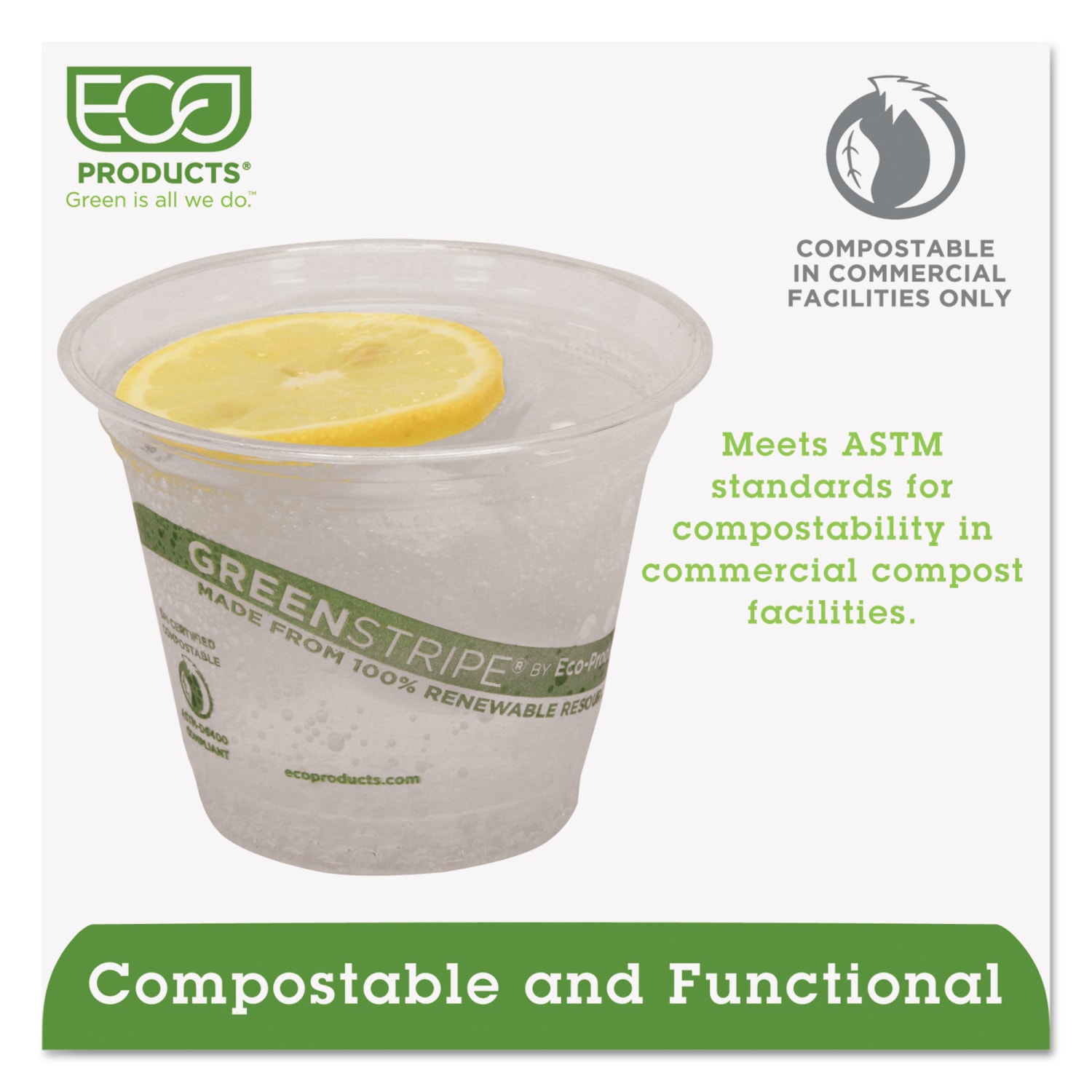 Eco-Products GreenStripe PLA Compostable Cold Cups, Clear/Green, 9 Oz, Pack Of 1,000 - Image 3