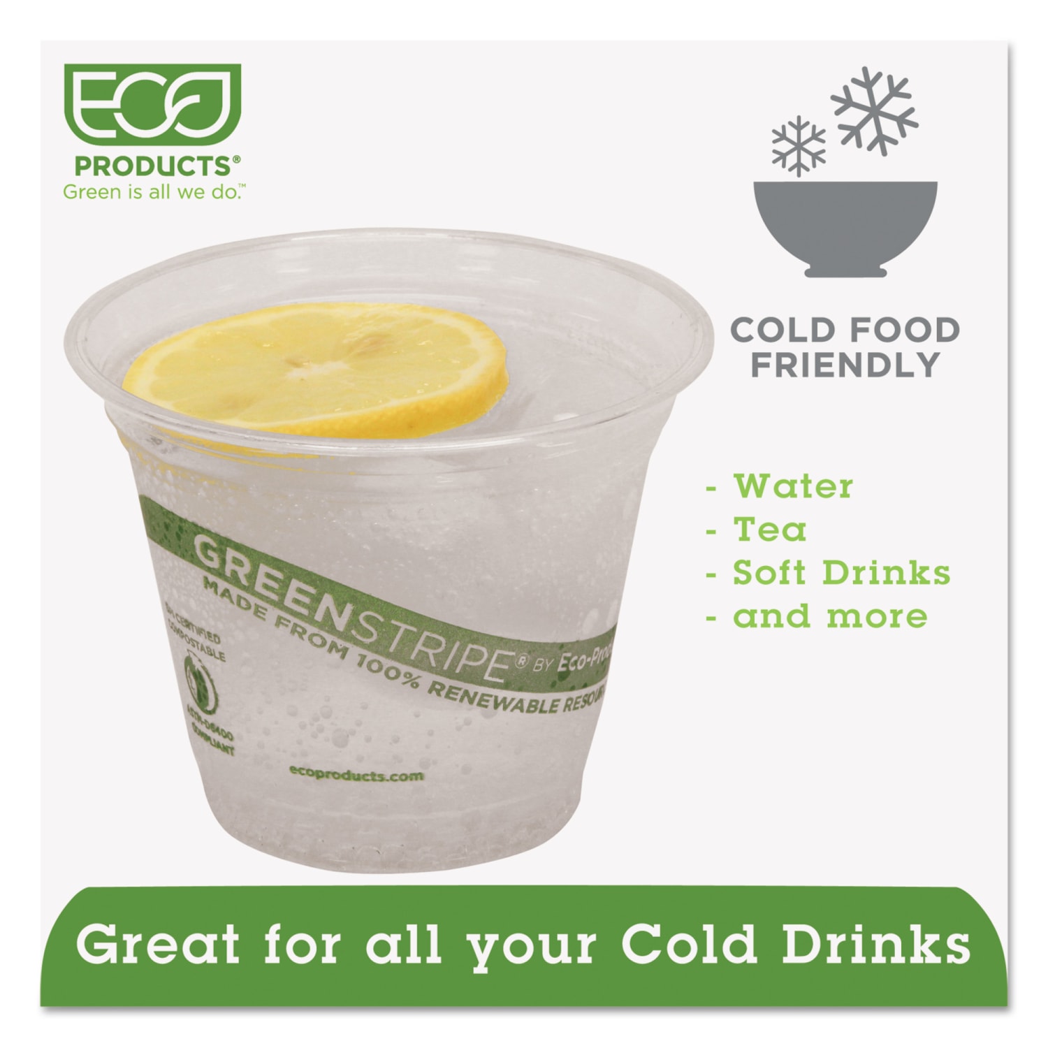 Eco-Products GreenStripe PLA Compostable Cold Cups, Clear/Green, 9 Oz, Pack Of 1,000 - Image 5