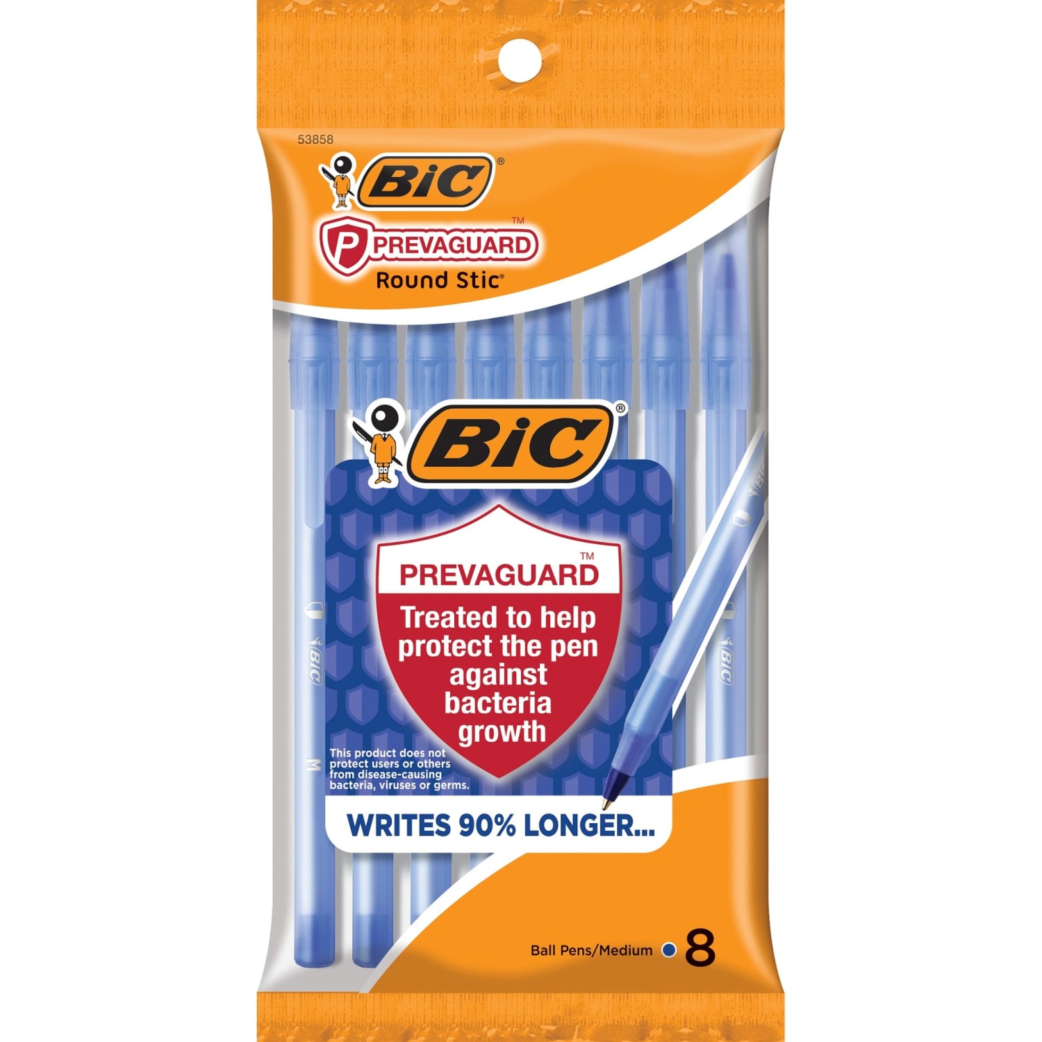 BIC Prevaguard Round Stic Pens With Antimicrobial Additive, Medium Point, 1.0 mm, Blue Barrel, Blue Ink, Pack Of 8 Pens - Image 6