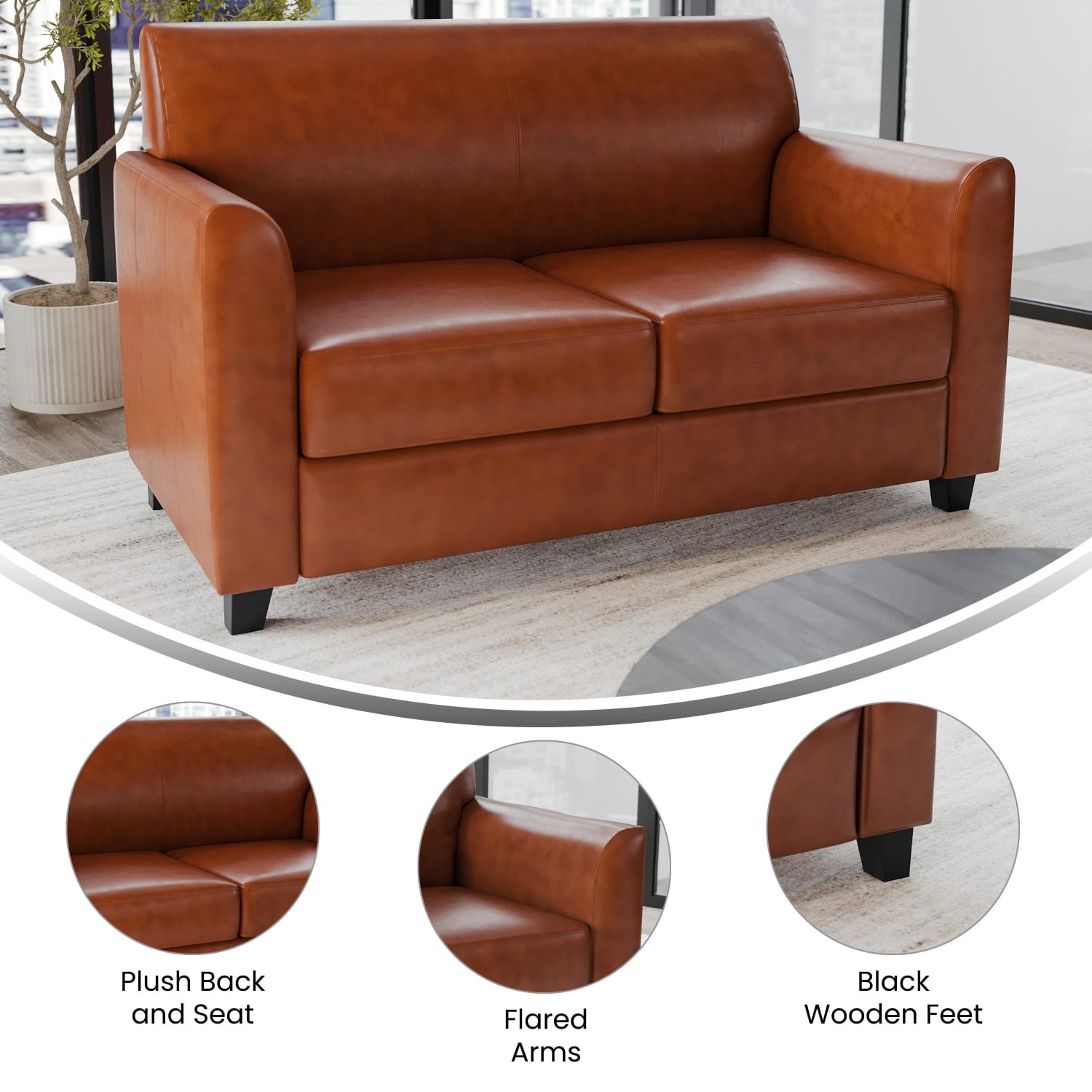 Flash Furniture Hercules Diplomat Loveseat 32 12inH x 52inW x 29inD CognacBlack PopularChairscom