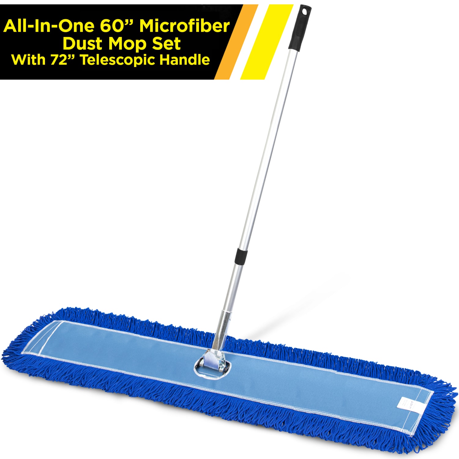 Gritt Commercial All-In-One Microfiber Dust Mop Set With 72in Telescopic Handle, 60in, Blue/Silver - Image 3