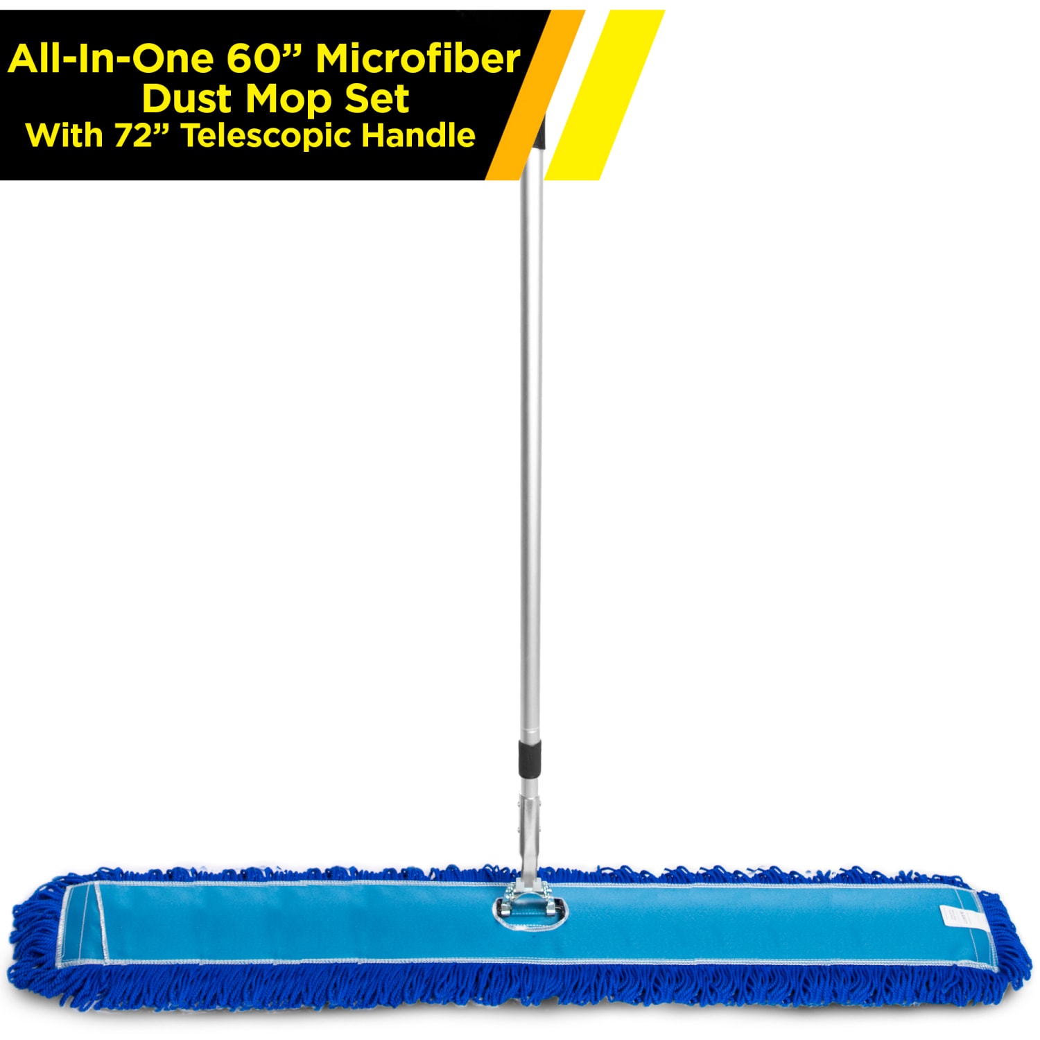 Gritt Commercial All-In-One Microfiber Dust Mop Set With 72in Telescopic Handle, 60in, Blue/Silver - Image 4