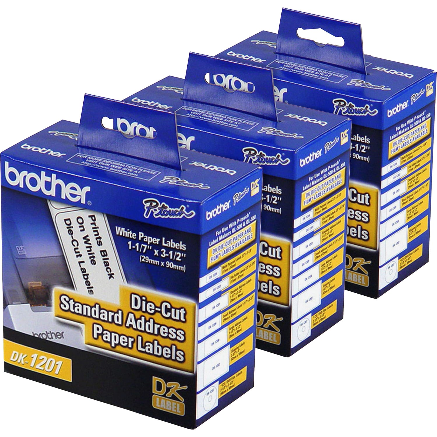 Brother Standard Address Paper Labels - 3 9/64in Width x 1 9/64in Length - Direct Thermal - White - Paper - Die-cut - 400 / Roll - 3 / Box