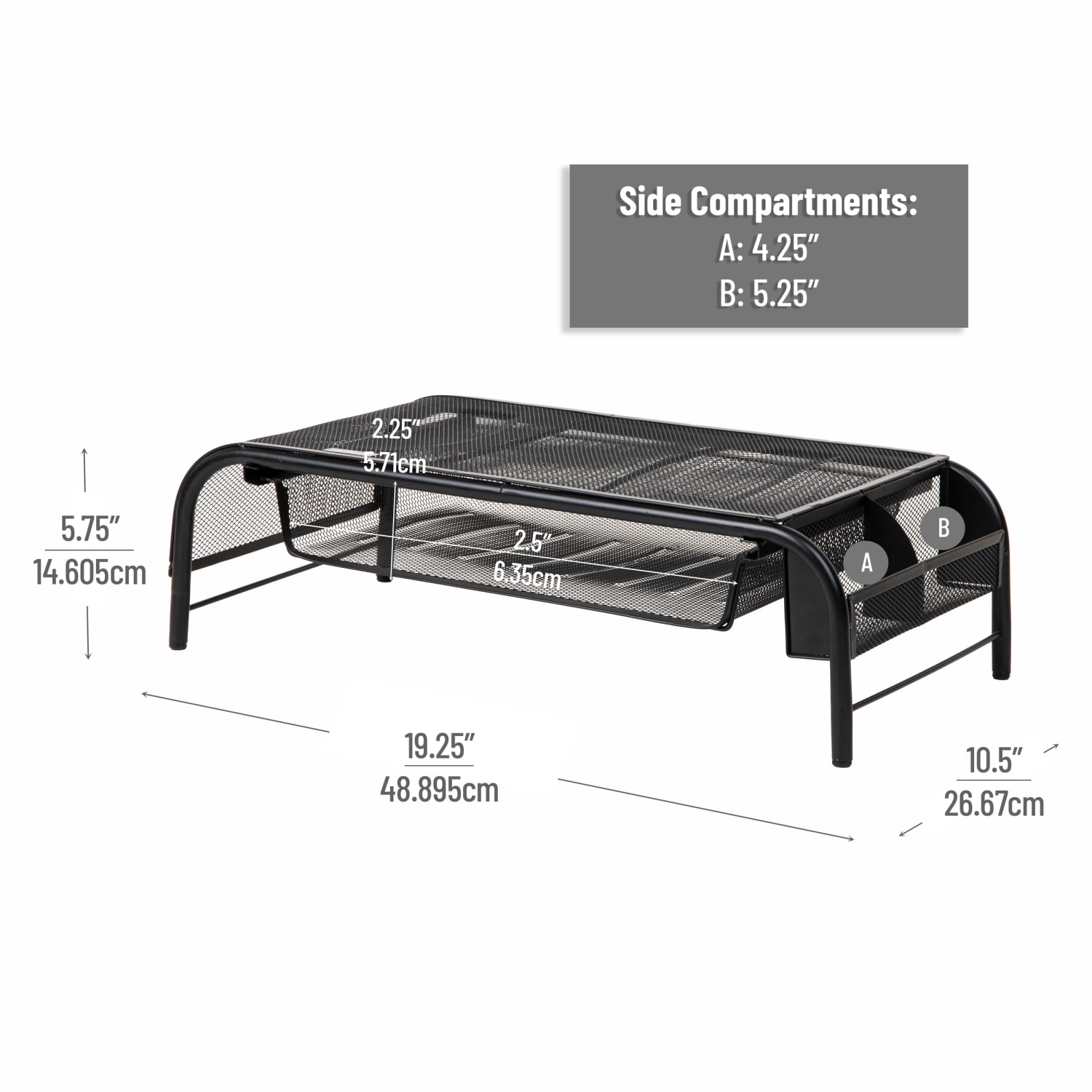 Mind Reader Monitor Stand Ventilated Laptop Riser Metal Paper Tray, 5 1/2inH x 11 1/2inW x 20inD, Black, Set of 2 Organizers - Image 4