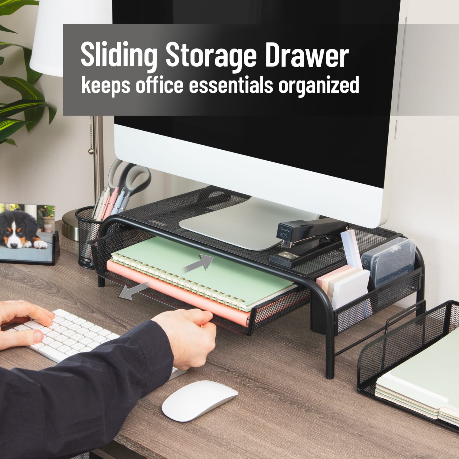 Mind Reader Monitor Stand Ventilated Laptop Riser Metal Paper Tray, 5 1/2inH x 11 1/2inW x 20inD, Black, Set of 2 Organizers - Image 6