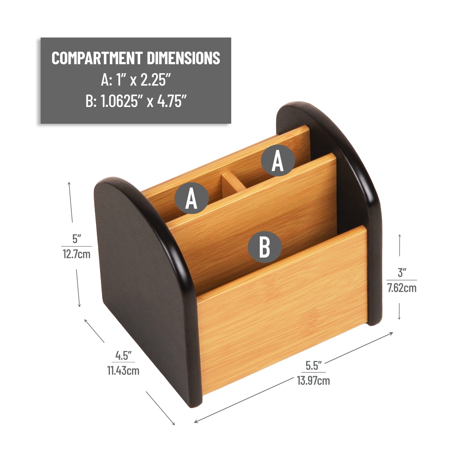 Mind Reader Desktop Organizer with 3 Compartments, Wood, 5inH x 4-1/2inW x 5-1/2inL, Black - Image 4