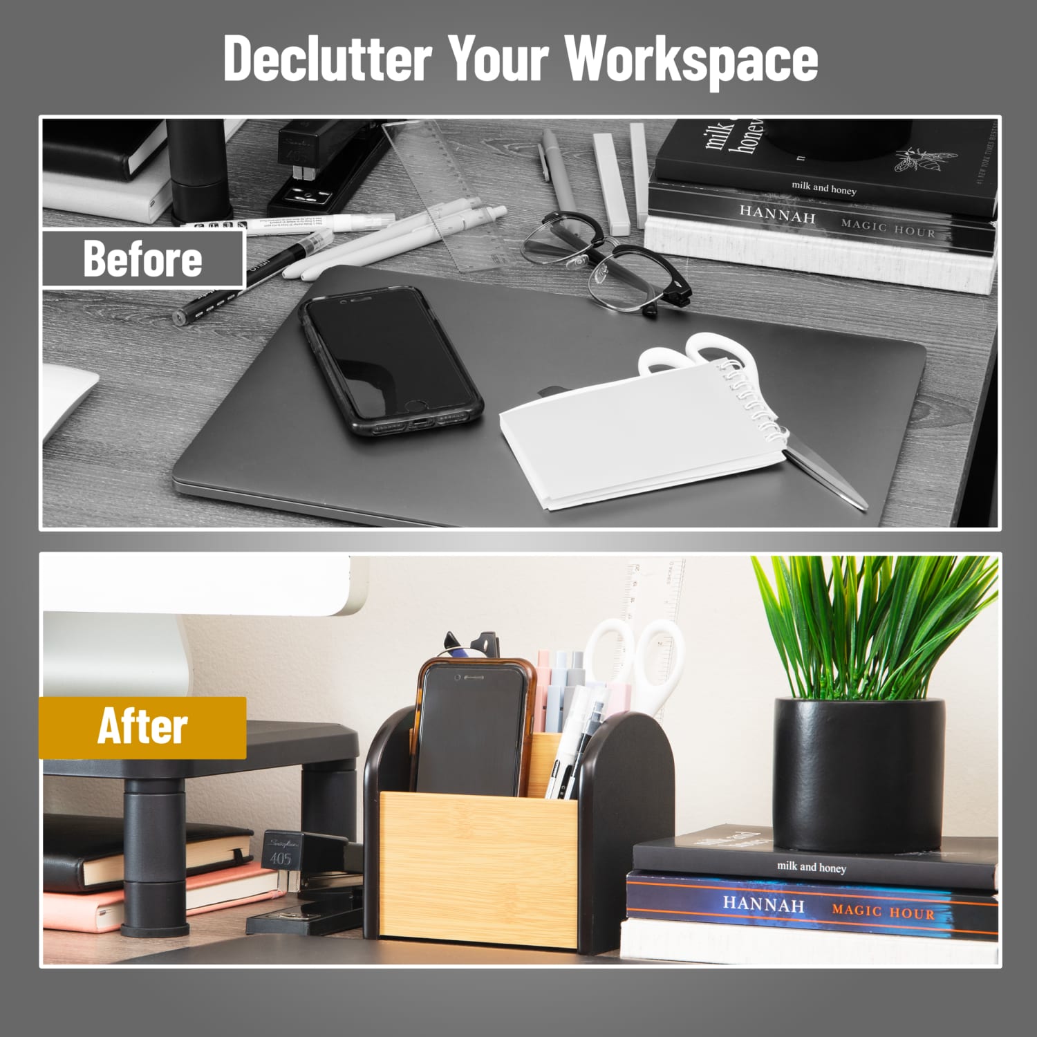 Mind Reader Desktop Organizer with 3 Compartments, Wood, 5inH x 4-1/2inW x 5-1/2inL, Black - Image 6