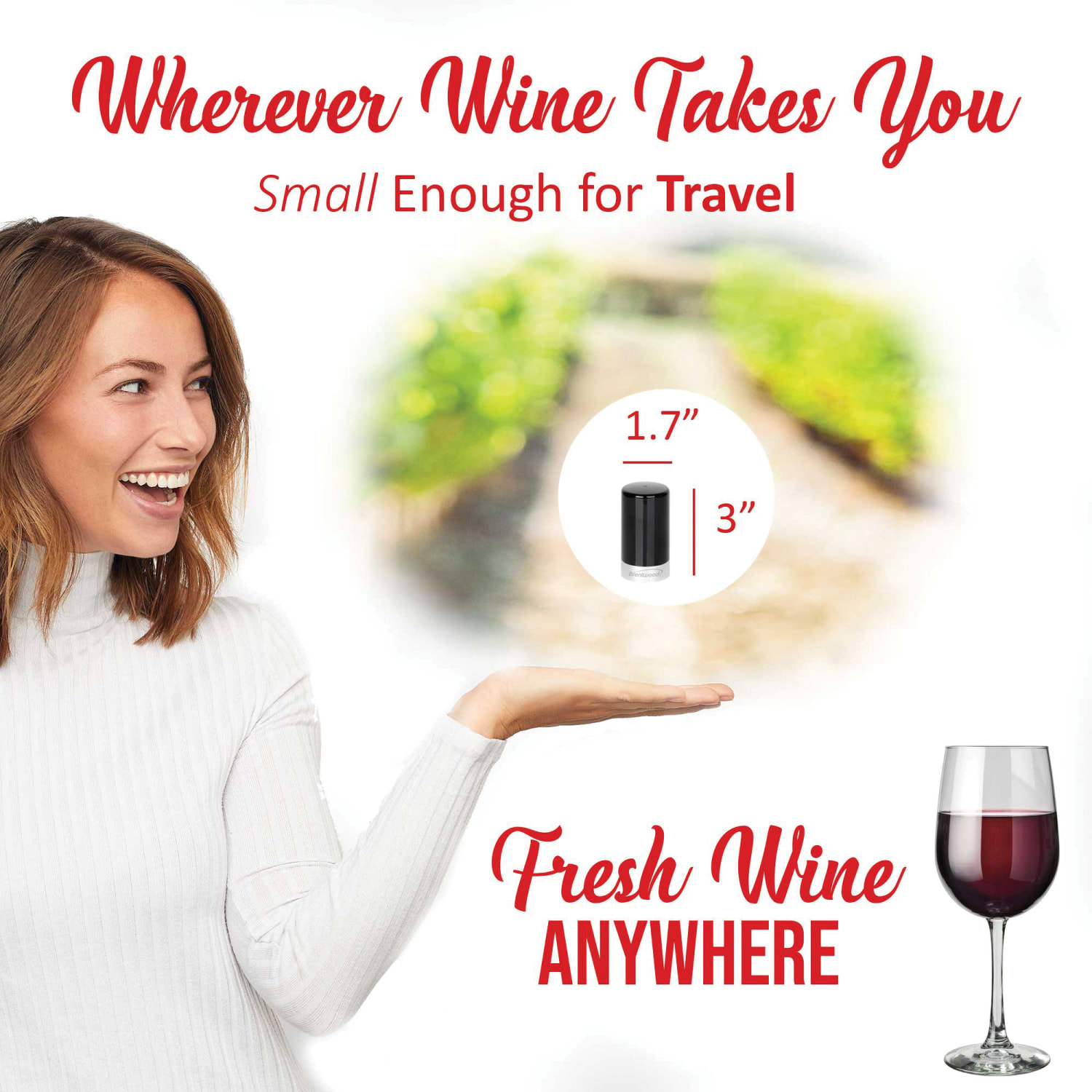 Brentwood Portable Automatic Vacuum Wine Preserver and Bottle Stopper, 3-1/4inH x 1-3/4inW x 1-3/4inD, Black - Image 3