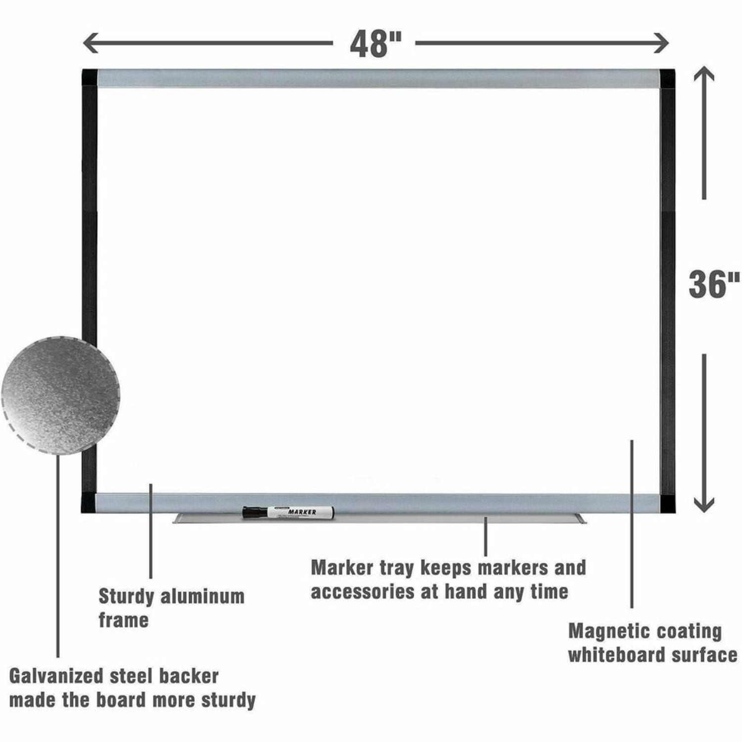 Lorell Magnetic Unframed Dry-Erase Whiteboard With Grid Lines, 48in x 36in, Ebony/Silver Metal Frame - Image 5