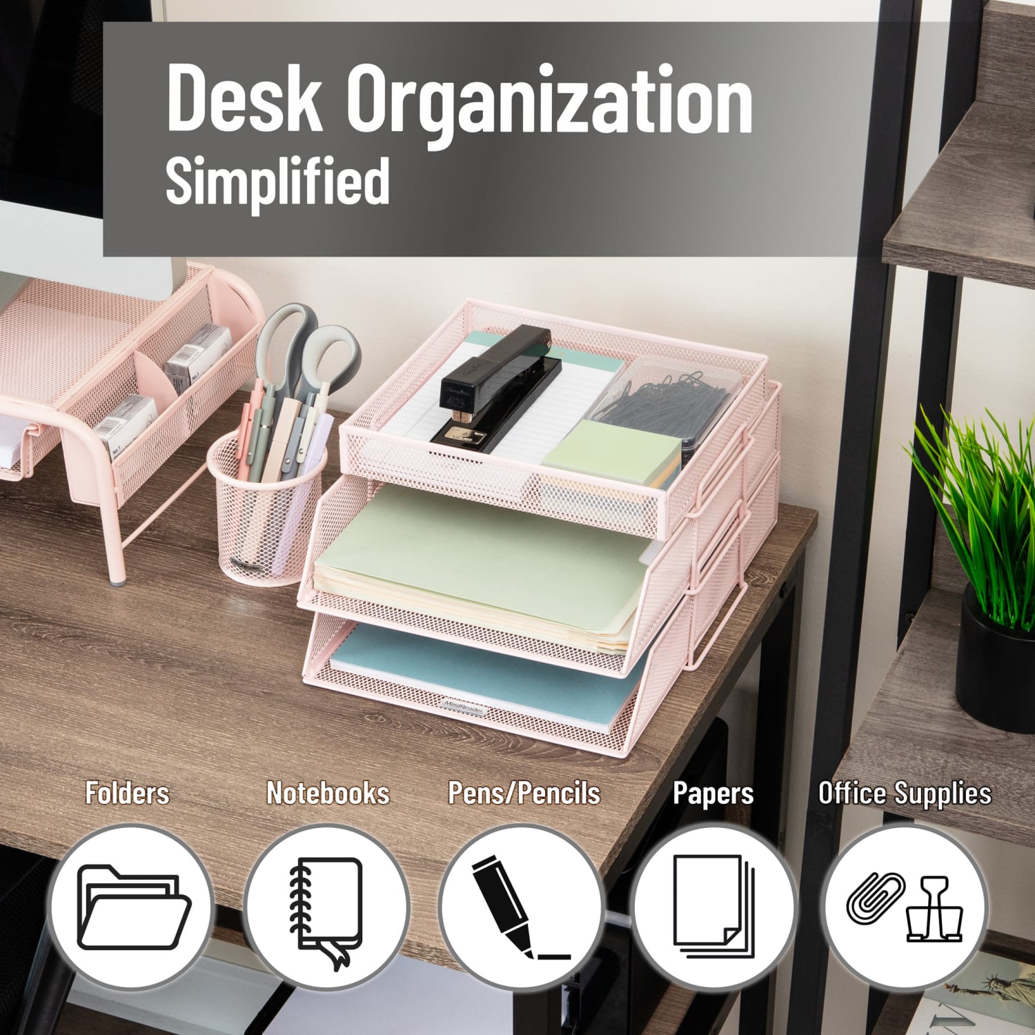 Mind Reader 2-Tier Paper Tray With Top Supply Compartment, 6-3/4inH x 13-1/4inW x 10-1/2inD, Pink - Image 3