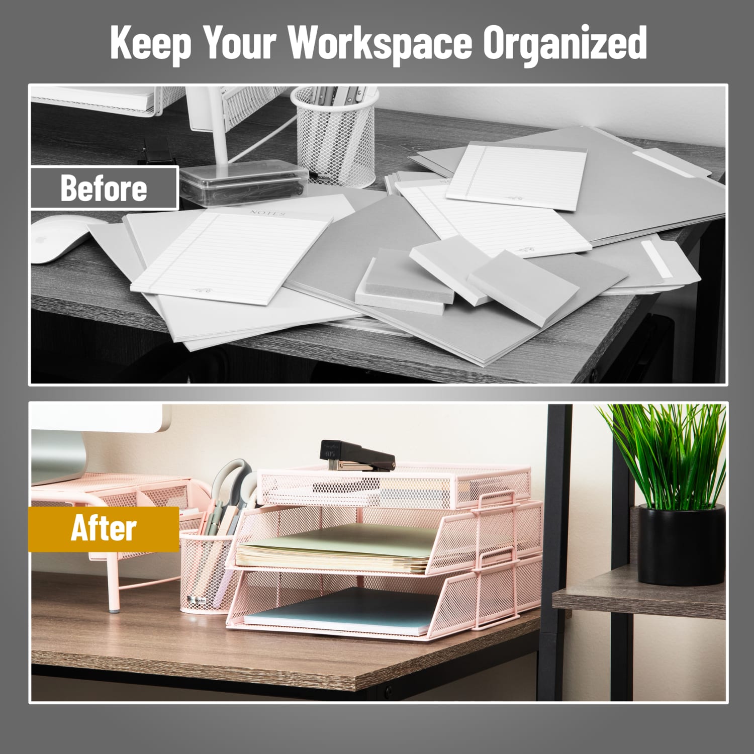 Mind Reader 2-Tier Paper Tray With Top Supply Compartment, 6-3/4inH x 13-1/4inW x 10-1/2inD, Pink - Image 6