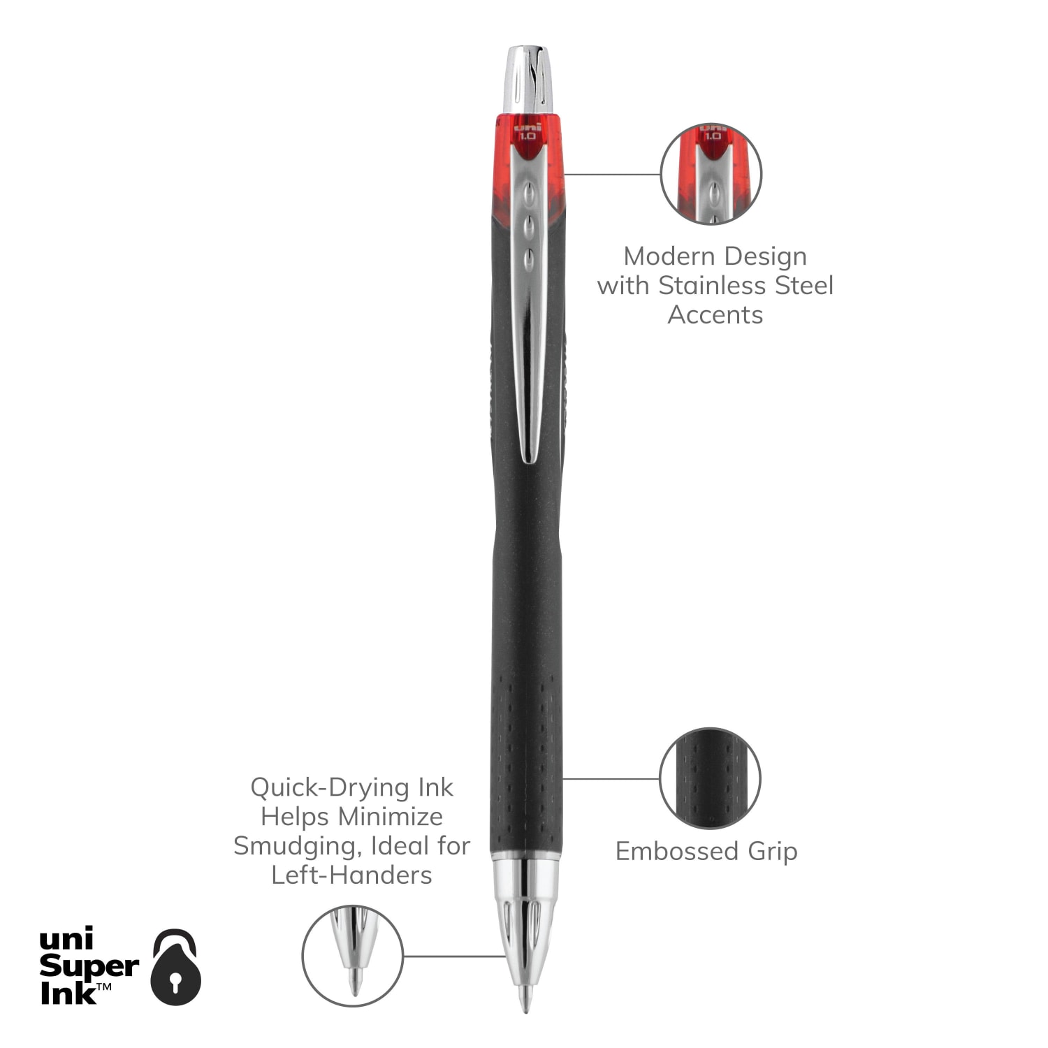 uni-ball Jetstream RT Retractable Ballpoint Pens, Bold Point, 1.0 mm, Black Barrel, Red Ink, Pack Of 12 - Image 4