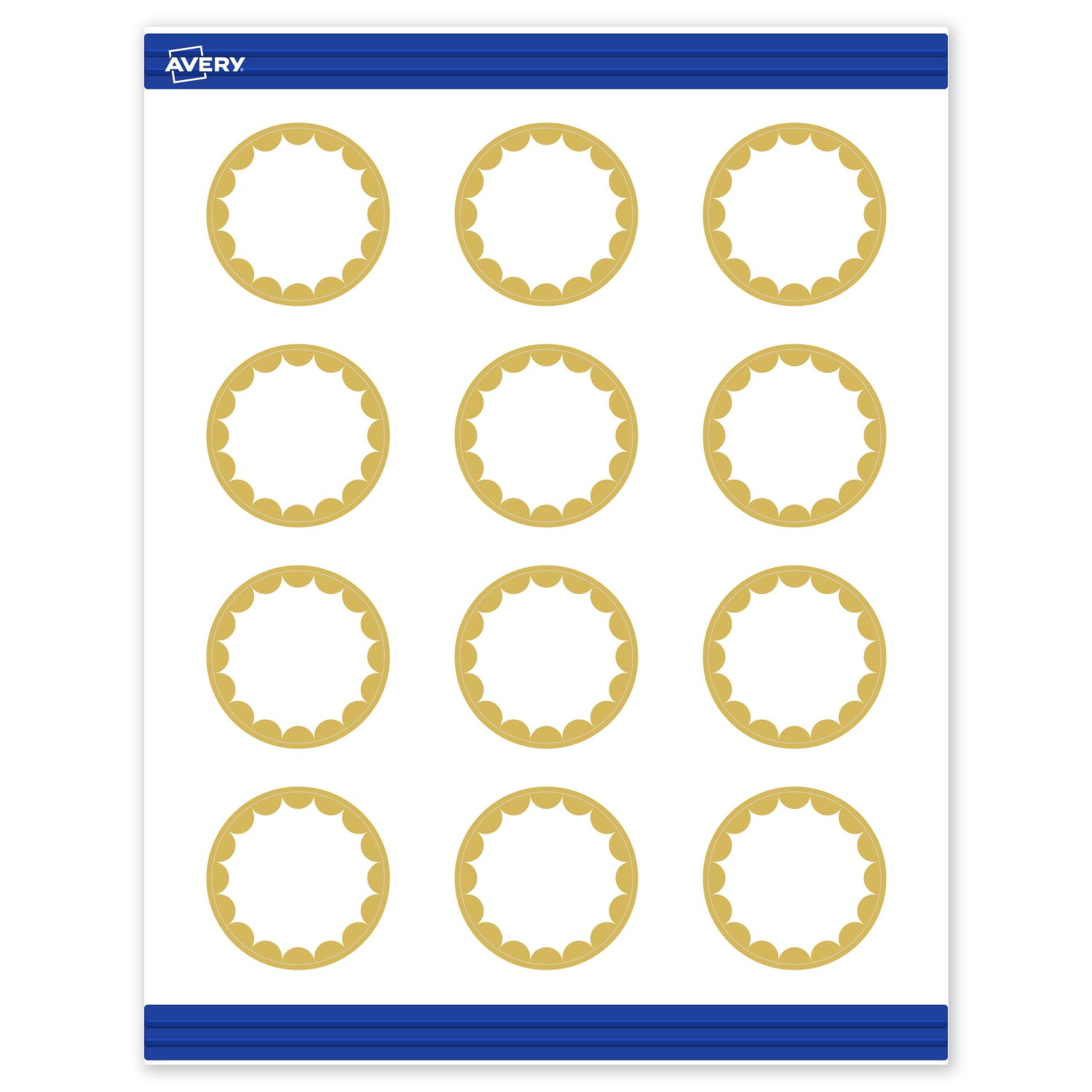 Avery Printable Round Cards With Sure Feed Technology, 2in, Matte White With Preprinted Gold Dots Edge, Pack Of 120