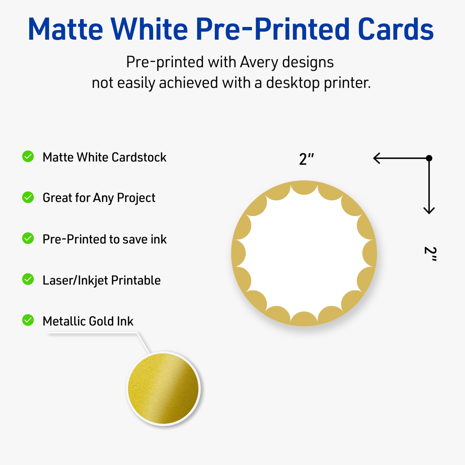Avery Printable Round Cards With Sure Feed Technology, 2in, Matte White With Preprinted Gold Dots Edge, Pack Of 120 - Image 4