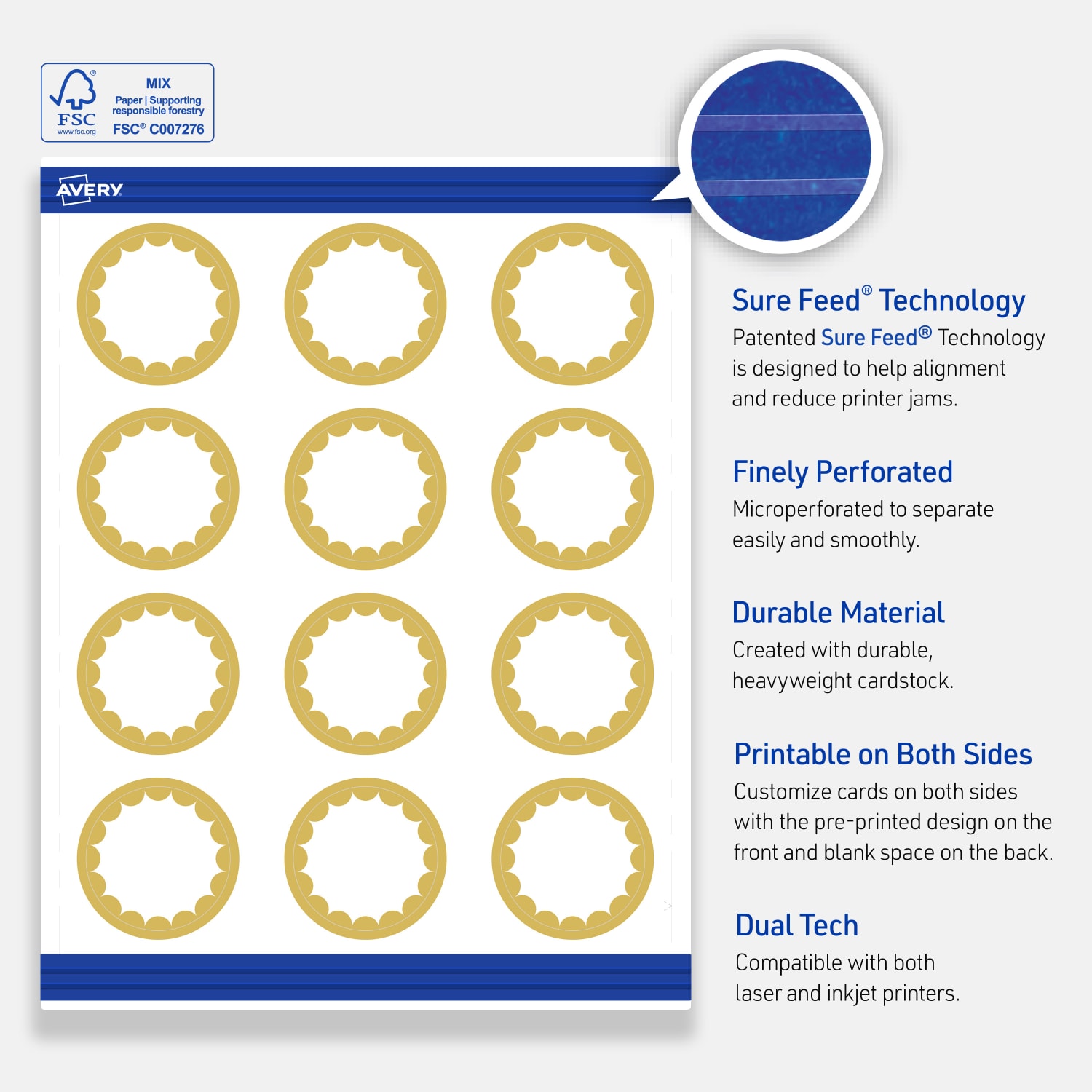 Avery Printable Round Cards With Sure Feed Technology, 2in, Matte White With Preprinted Gold Dots Edge, Pack Of 120 - Image 5