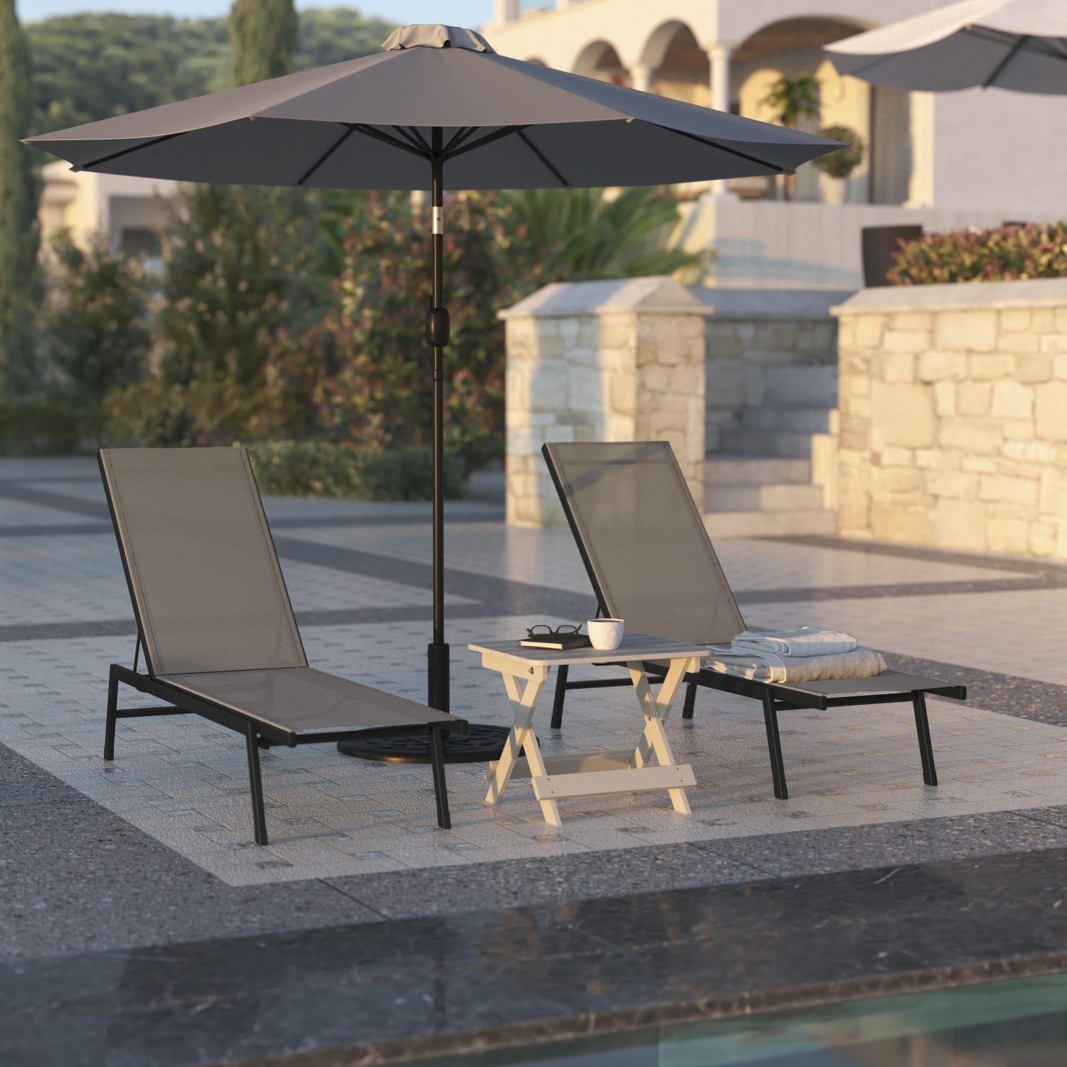 Flash Furniture Brazos Fabric Adjustable Chaise Lounge Chair BrownBlack PopularChairscom