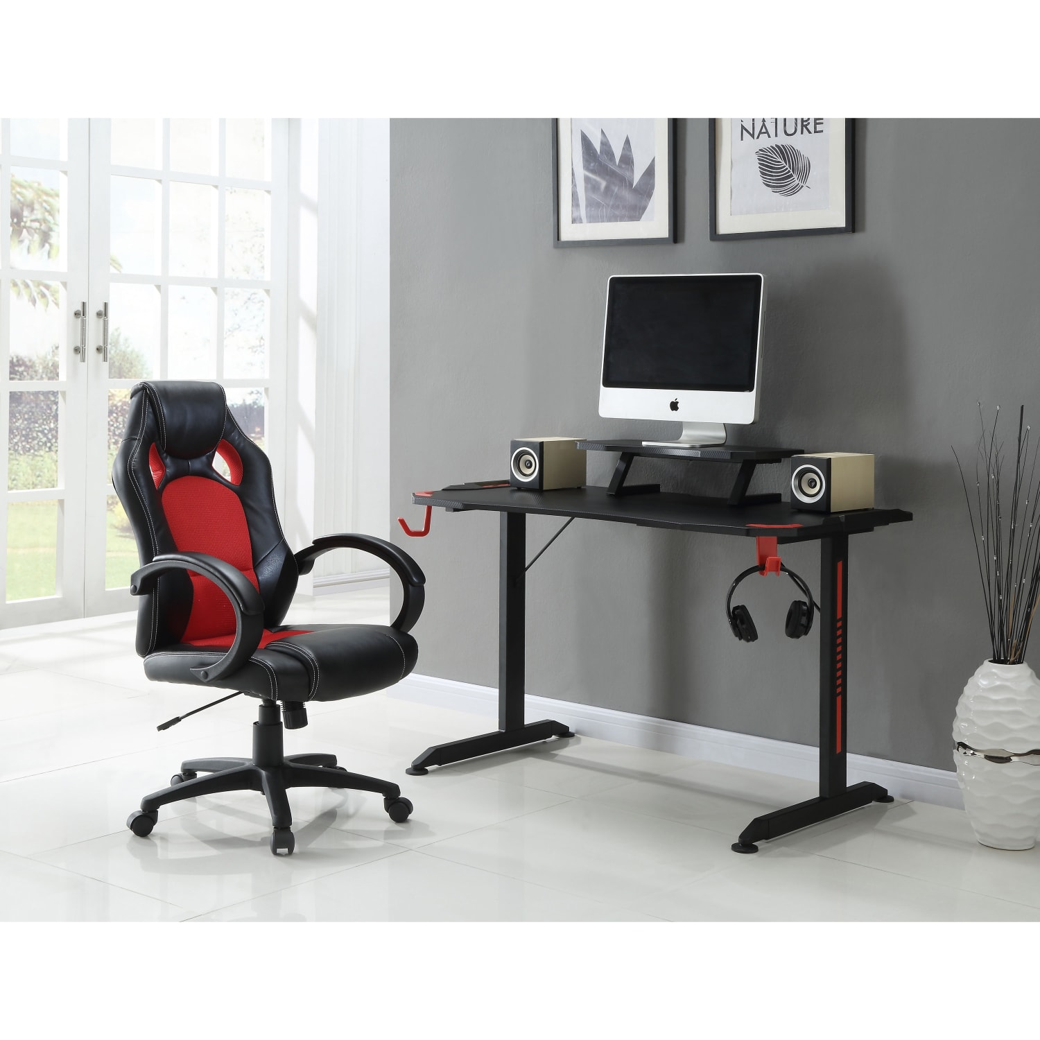 Lorell Gaming 48inW Computer Desk, Black - Image 6
