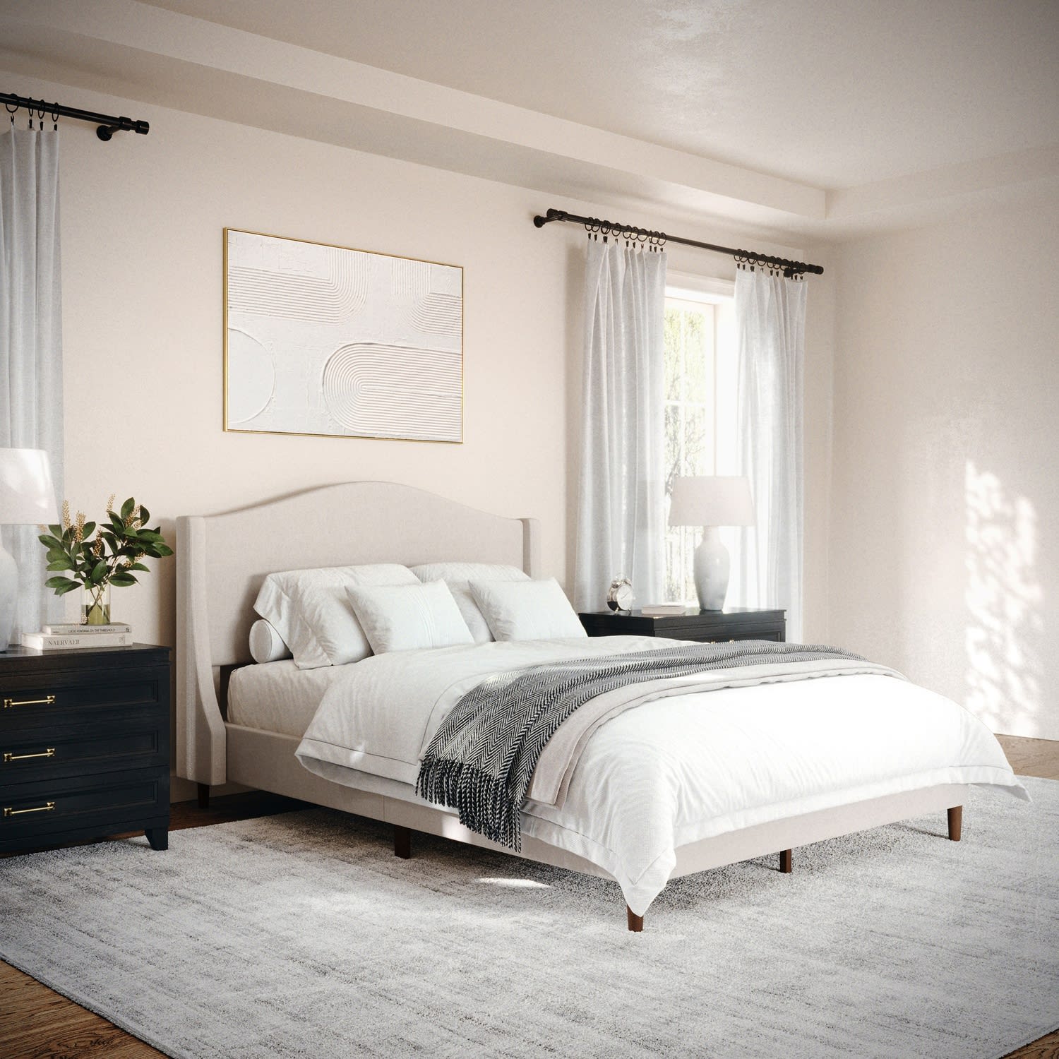 Martha Stewart Amelia Upholstered Platform Bed with Curved Headboard and Cushioned Siderails - TW3WDB02BFBG - Image 6