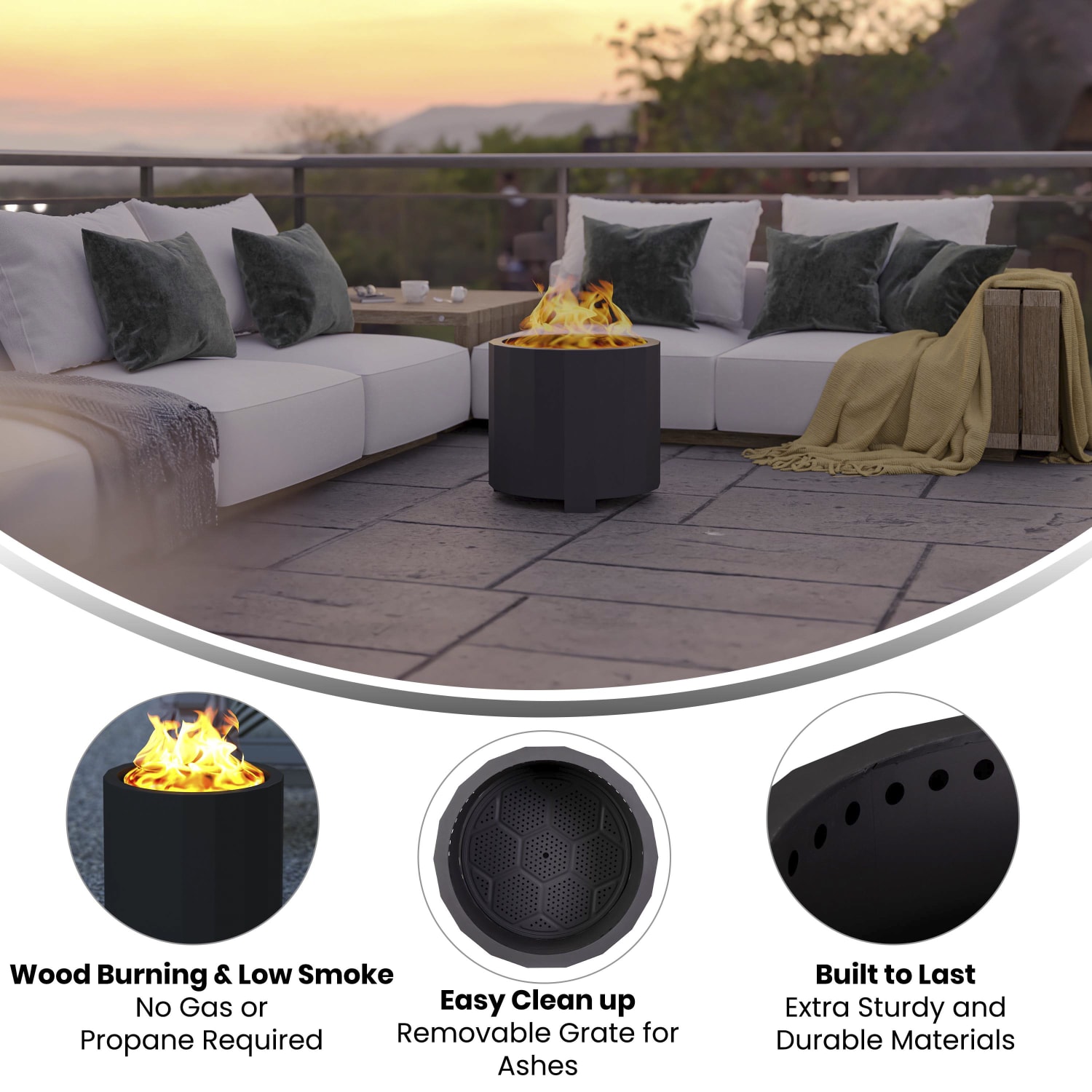 Flash Furniture Titus Commercial Grade Smokeless Outdoor Firepit With Waterproof Cover, 17-3/4inH x 19-1/2inW x 19-1/2inD, Black - Image 4