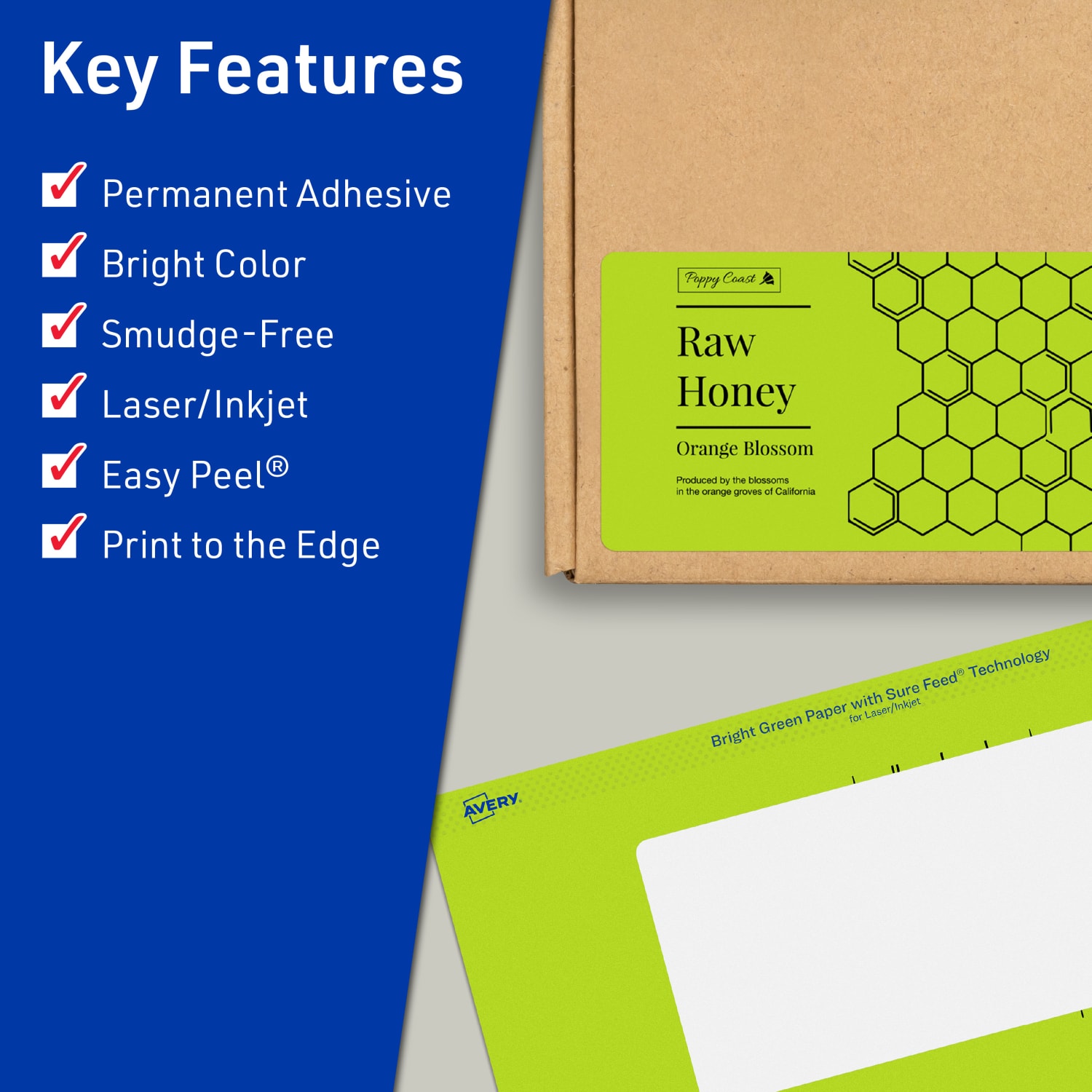 Avery Print-To-The-Edge Labels With Sure Feed Technology And Easy Peel, 94213-BGP80, Rectangle, 3in x 5in, Matte Bright Green, Pack of 240 - Image 3