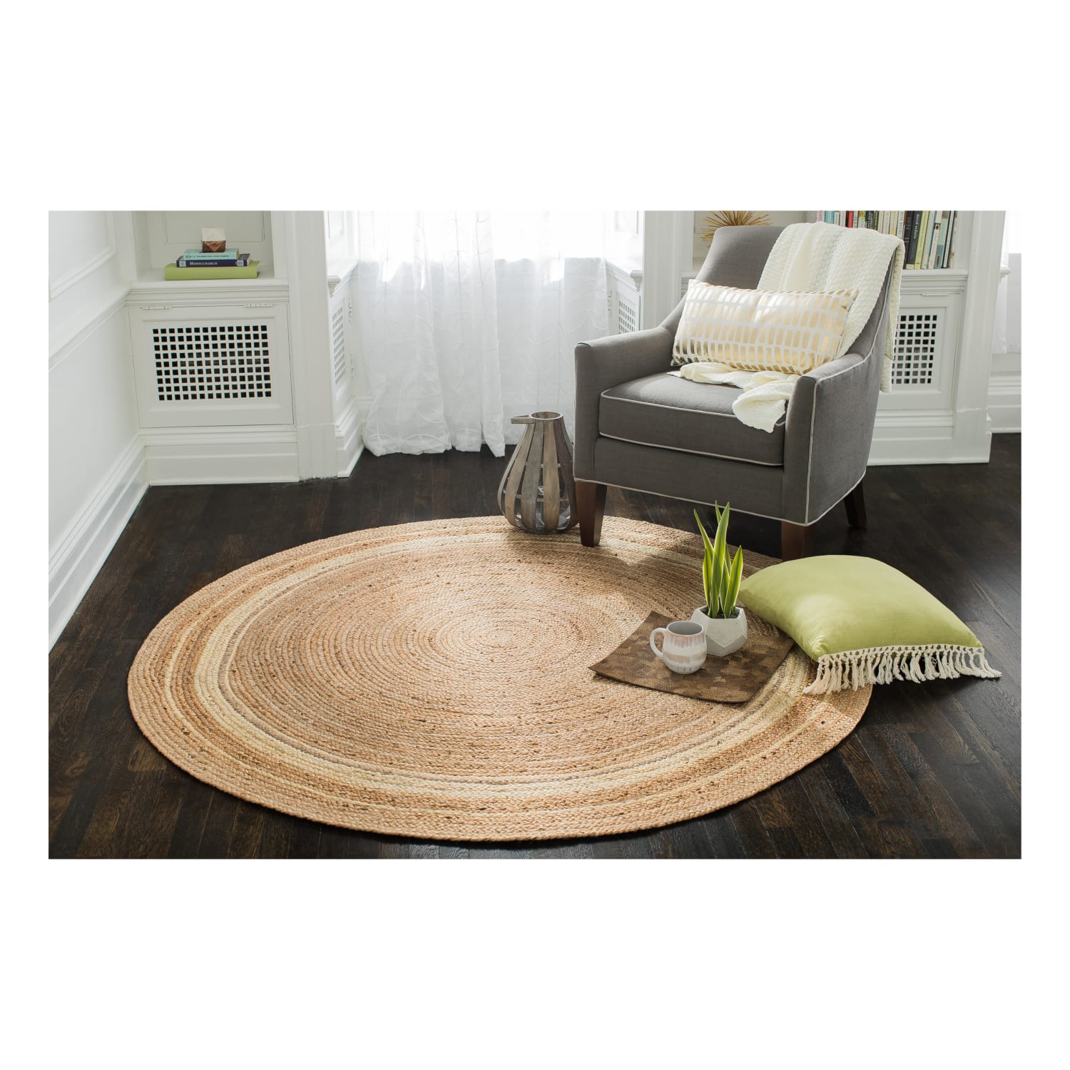 Anji Mountain Kerala Sunrise Jute Rug, 4ft, Beige/White - Image 3