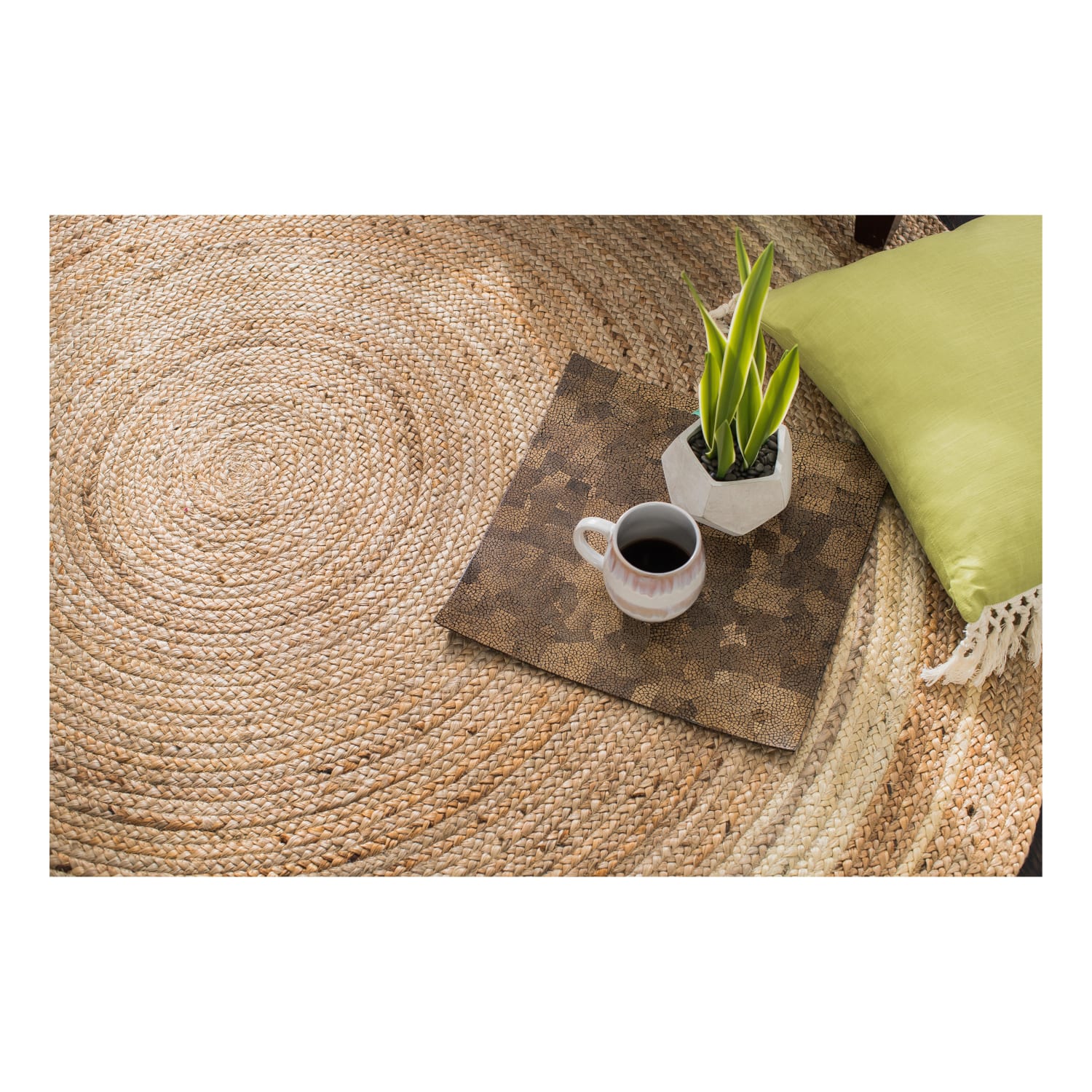 Anji Mountain Kerala Sunrise Jute Rug, 4ft, Beige/White - Image 4