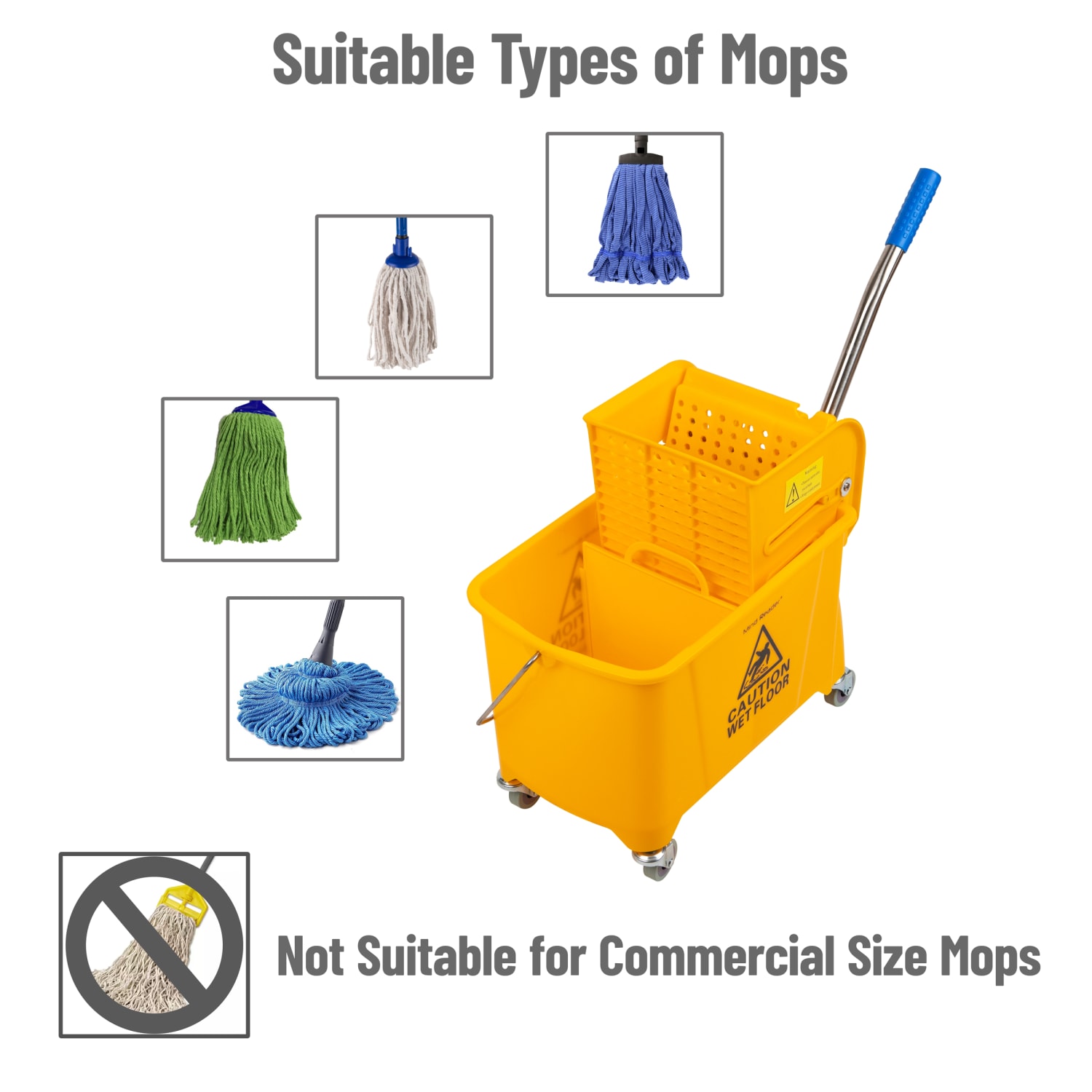 Mind Reader Mobile Heavy-Duty Mop Bucket With Upward Press Wringer, 5.5 Gallon, 24-1/2inH x 10-3/4inW x 16-1/4inD, Yellow - Image 6