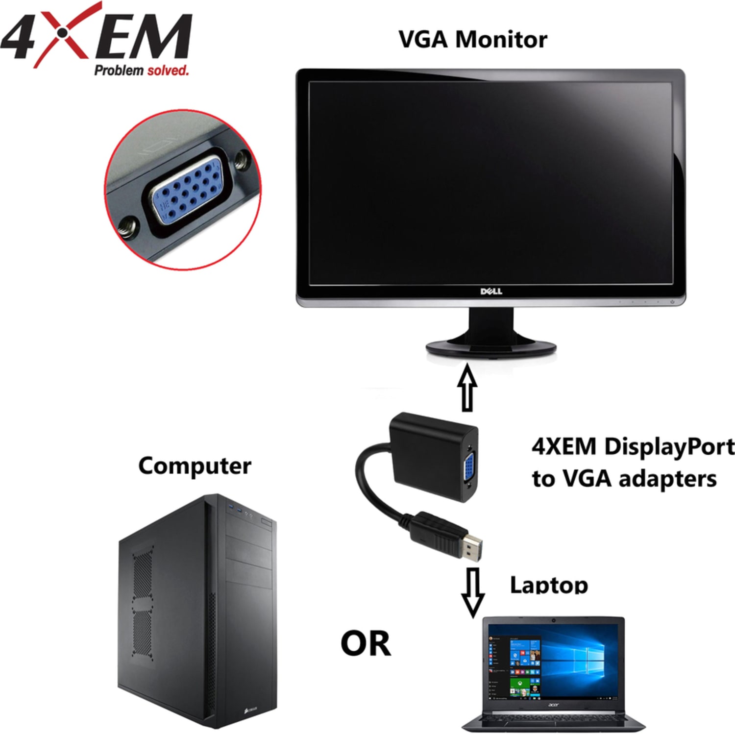 4XEM DisplayPort To VGA Adapter Cable, 6ft, Black - Image 5