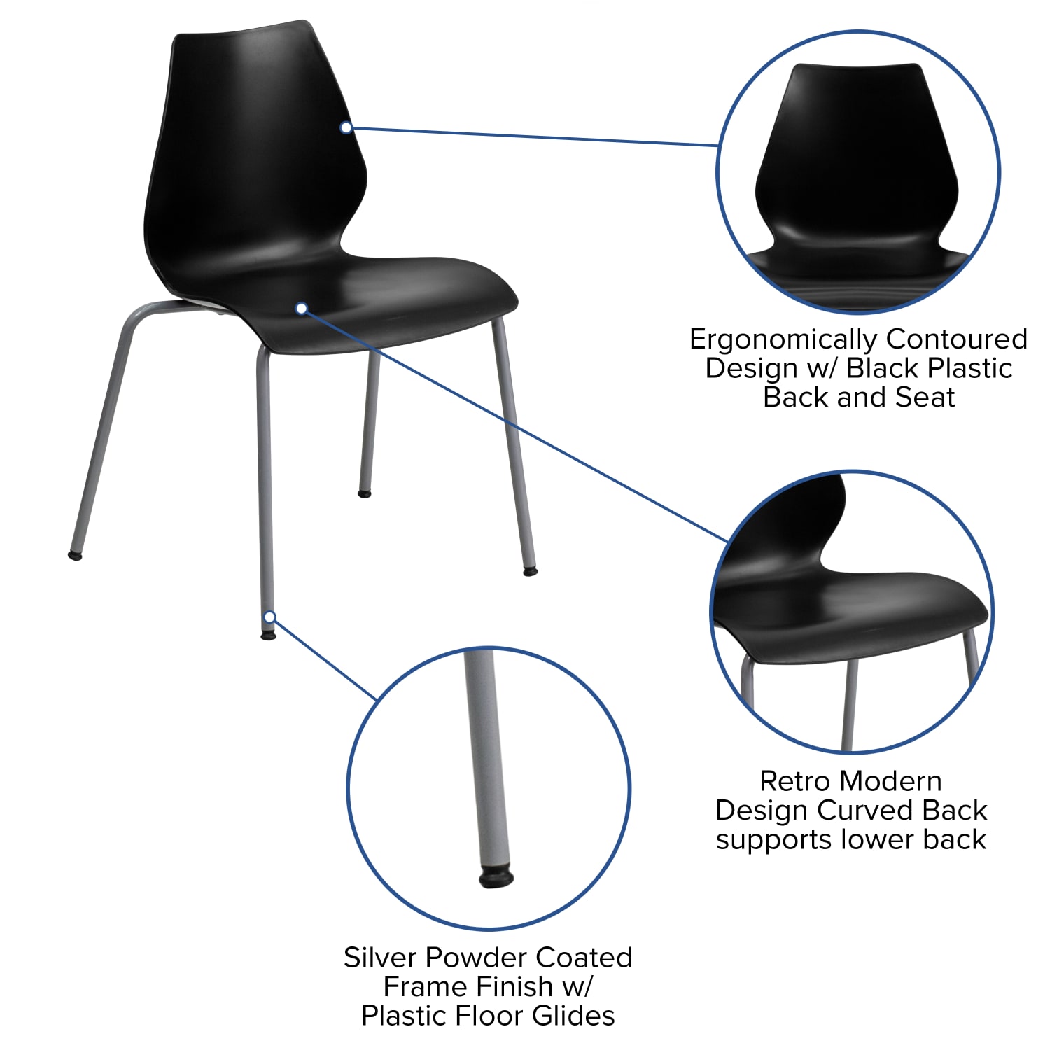 Flash Furniture HERCULES 770 lb Capacity Stack Chair With Lumbar Support BlackSilver PopularChairscom