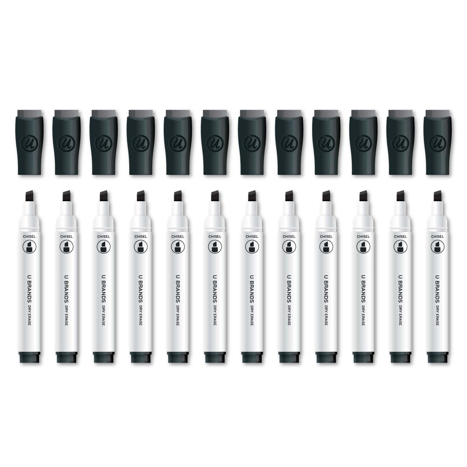 U Brands Low-Odor Dry-Erase Markers, Chisel Point, Black, Pack Of 12 Markers