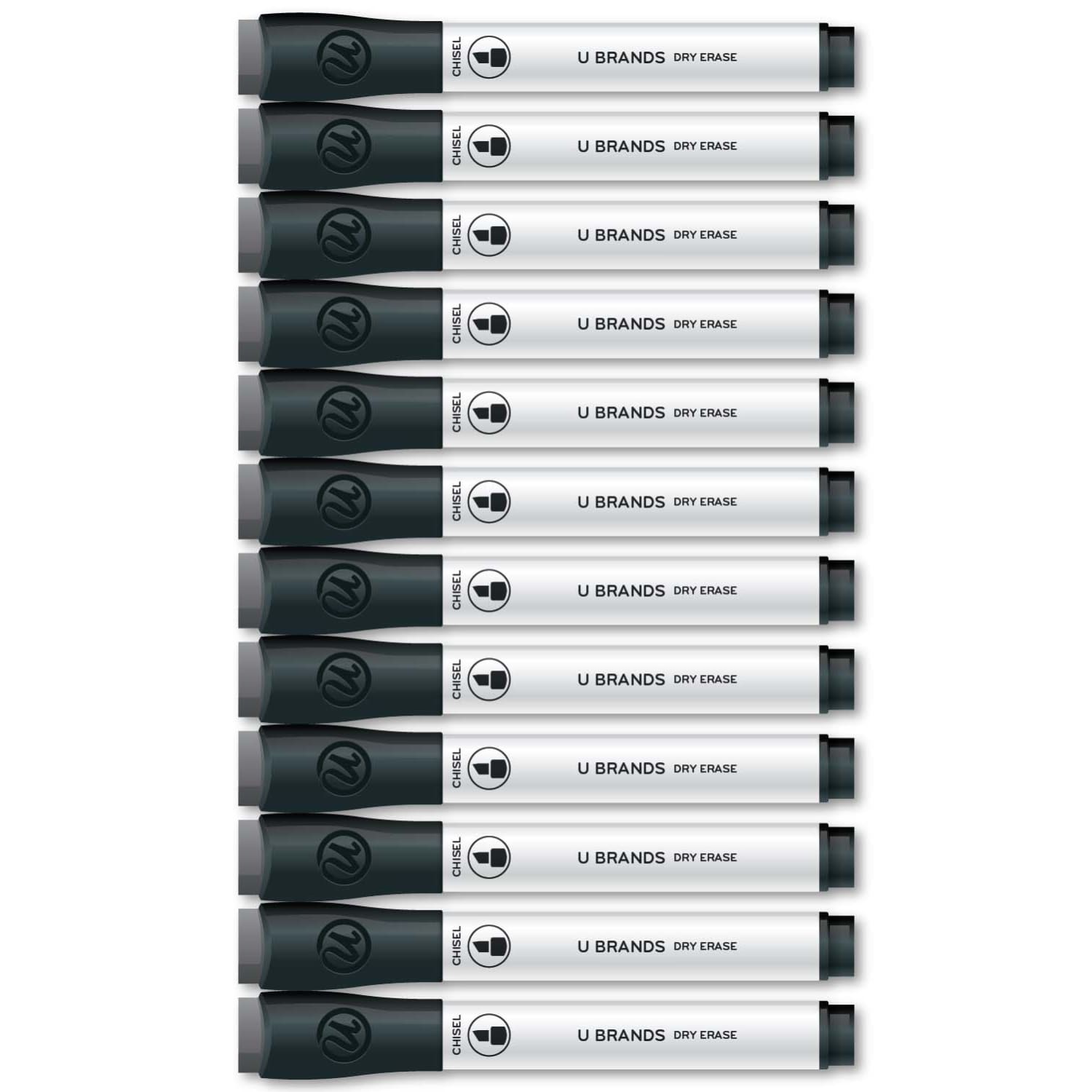 U Brands Low-Odor Dry-Erase Markers, Chisel Point, Black, Pack Of 12 Markers - Image 3
