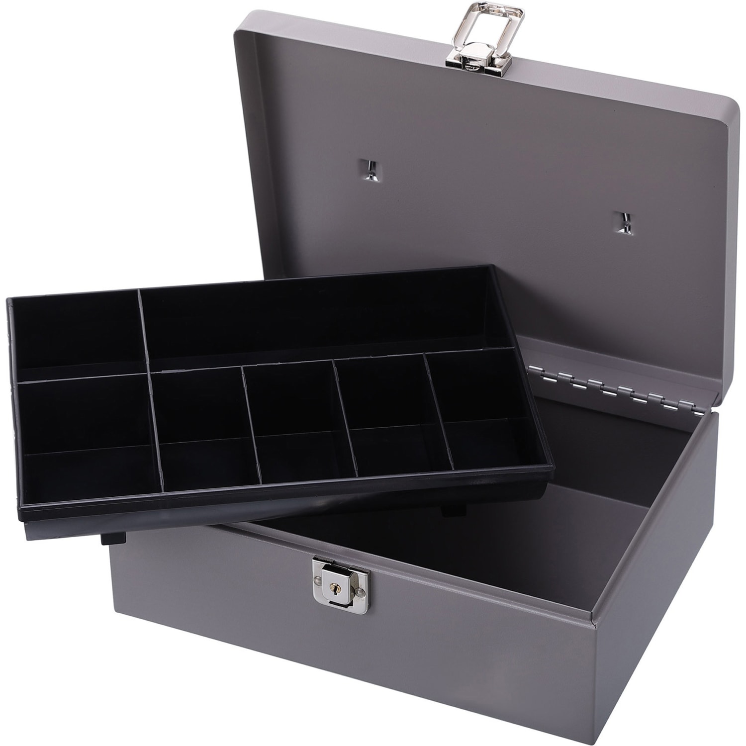 Sparco All-Steel Latch Lock Cash Box With Tray, 7 Compartments, 4in x 11in x 7 3/4in, Gray - Image 3