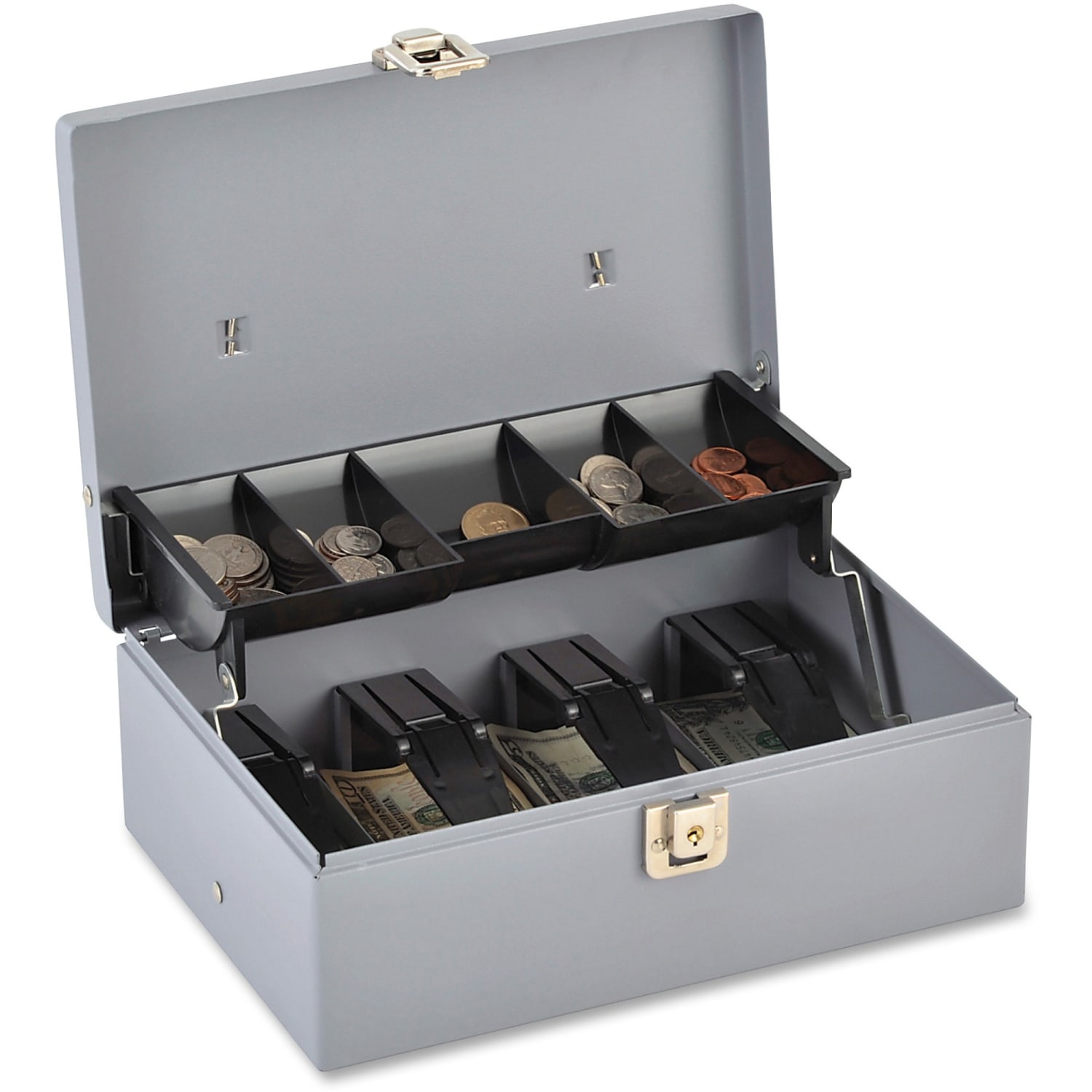 Sparco Key Lock Controller Cash Box With Tray, 5 Compartments, 3 7/16in x 11 7/16in x 7 1/2in, Gray - Image 3