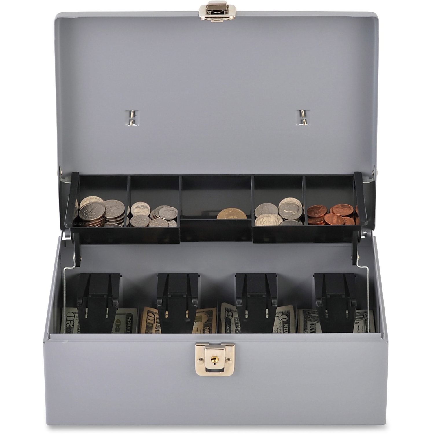 Sparco Key Lock Controller Cash Box With Tray, 5 Compartments, 3 7/16in x 11 7/16in x 7 1/2in, Gray - Image 4