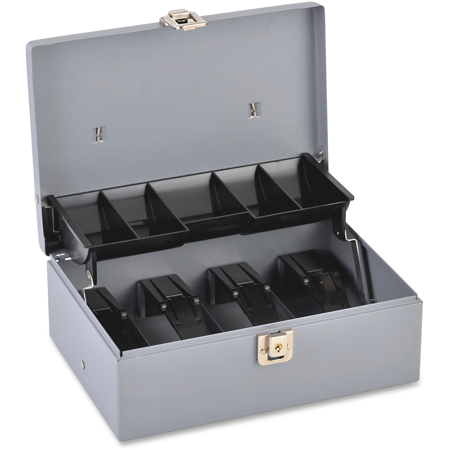 Sparco Key Lock Controller Cash Box With Tray, 5 Compartments, 3 7/16in x 11 7/16in x 7 1/2in, Gray - Image 5
