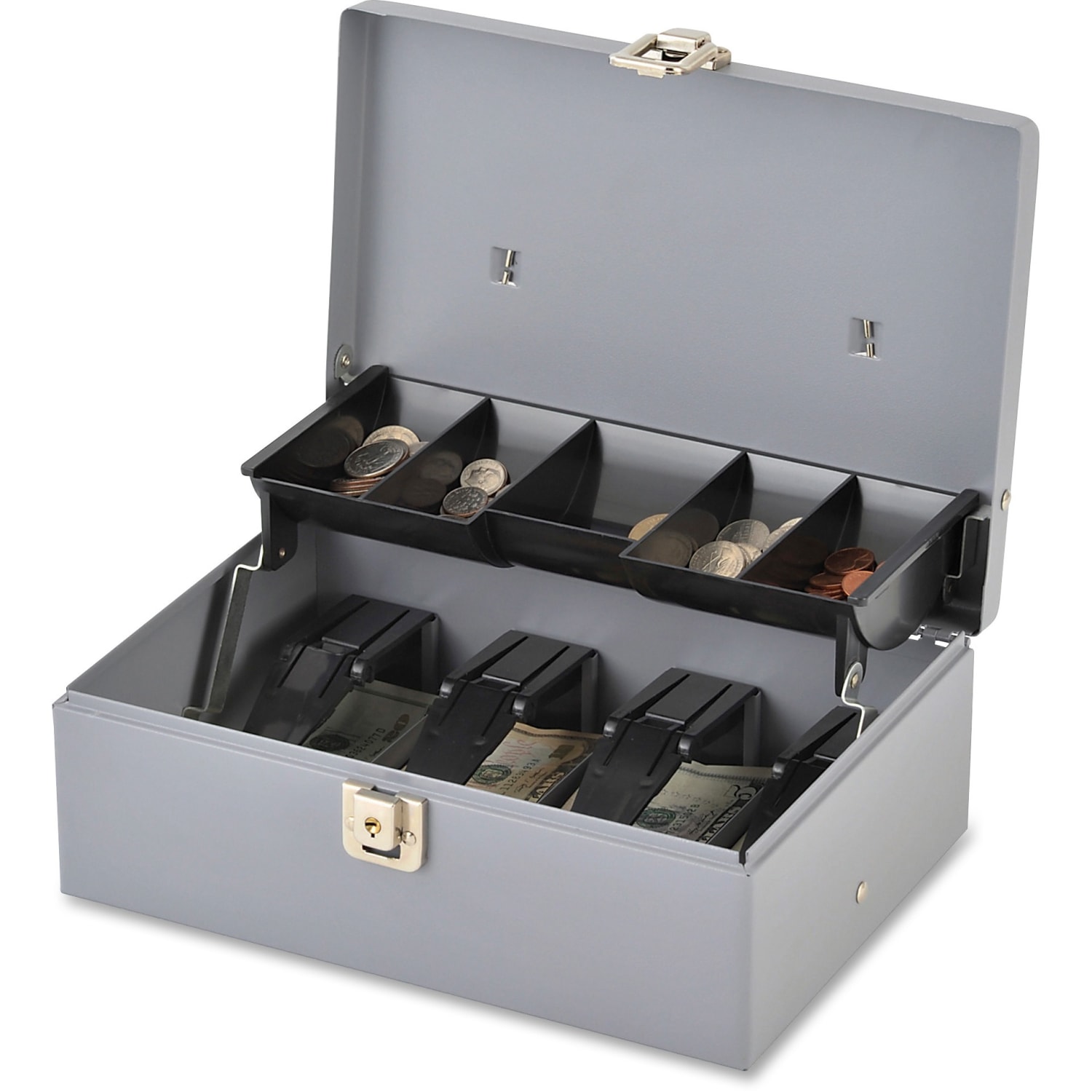 Sparco Key Lock Controller Cash Box With Tray, 5 Compartments, 3 7/16in x 11 7/16in x 7 1/2in, Gray - Image 6
