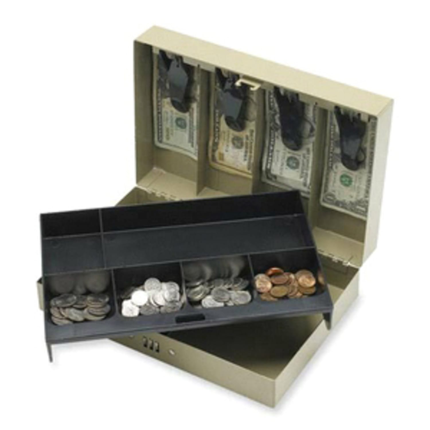 Sparco Steel Combination Lock Cash Box With Tray, 3 1/4in x 11 1/2in x 7 3/4in, Gray - Image 3