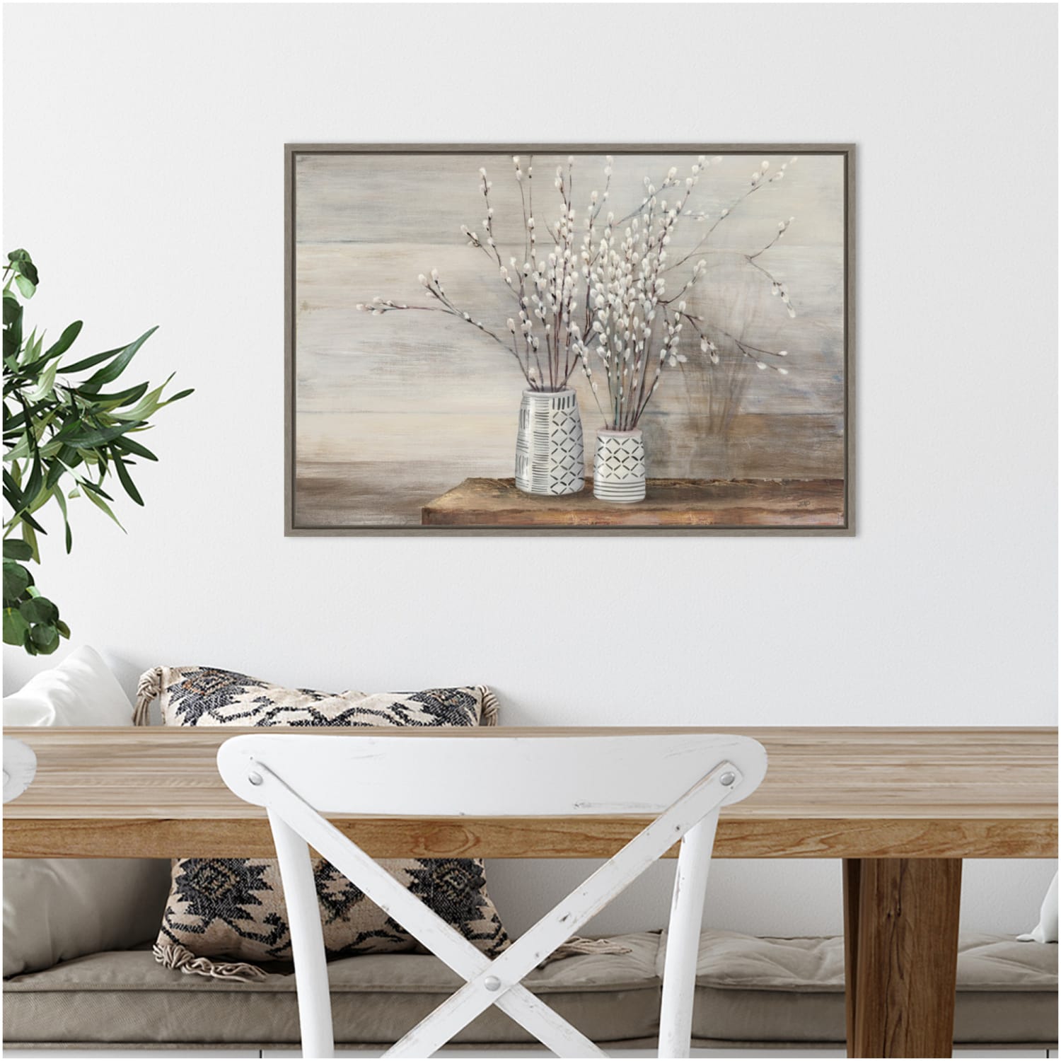 Amanti Art Pussy Willow Still Life With Designs by Julia Purinton Framed Canvas Wall Art Print, 23in x 16in, Graywash - Image 3