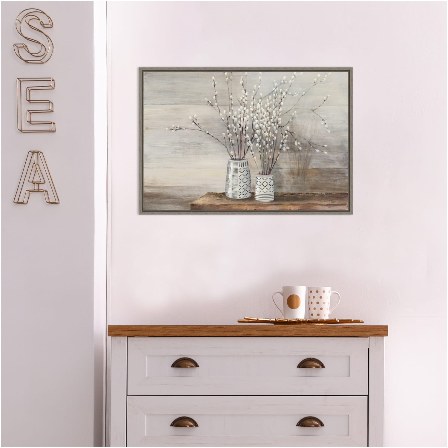 Amanti Art Pussy Willow Still Life With Designs by Julia Purinton Framed Canvas Wall Art Print, 23in x 16in, Graywash - Image 4